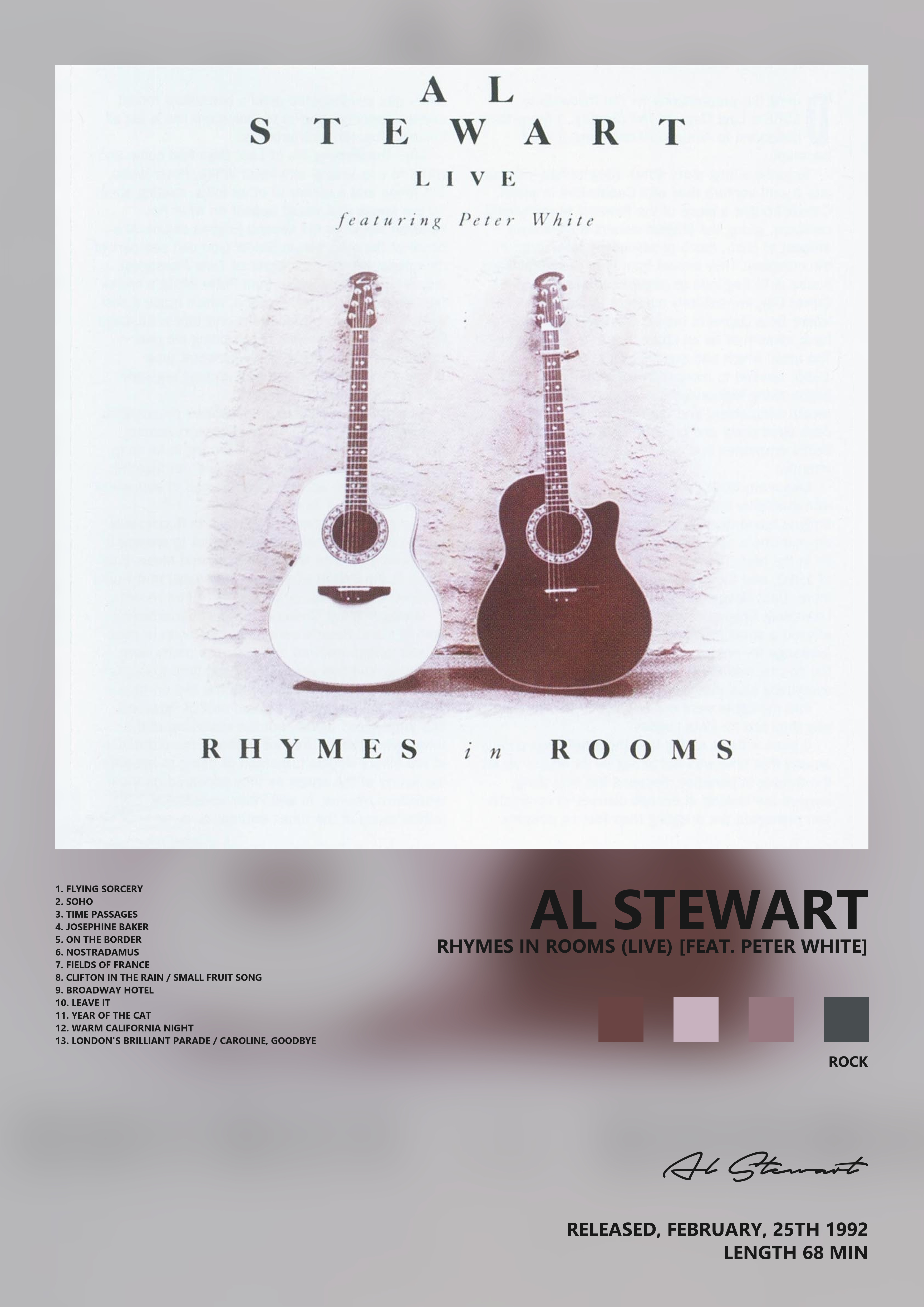 Music poster: Al Stewart - Rhymes In Rooms Live feat Peter White