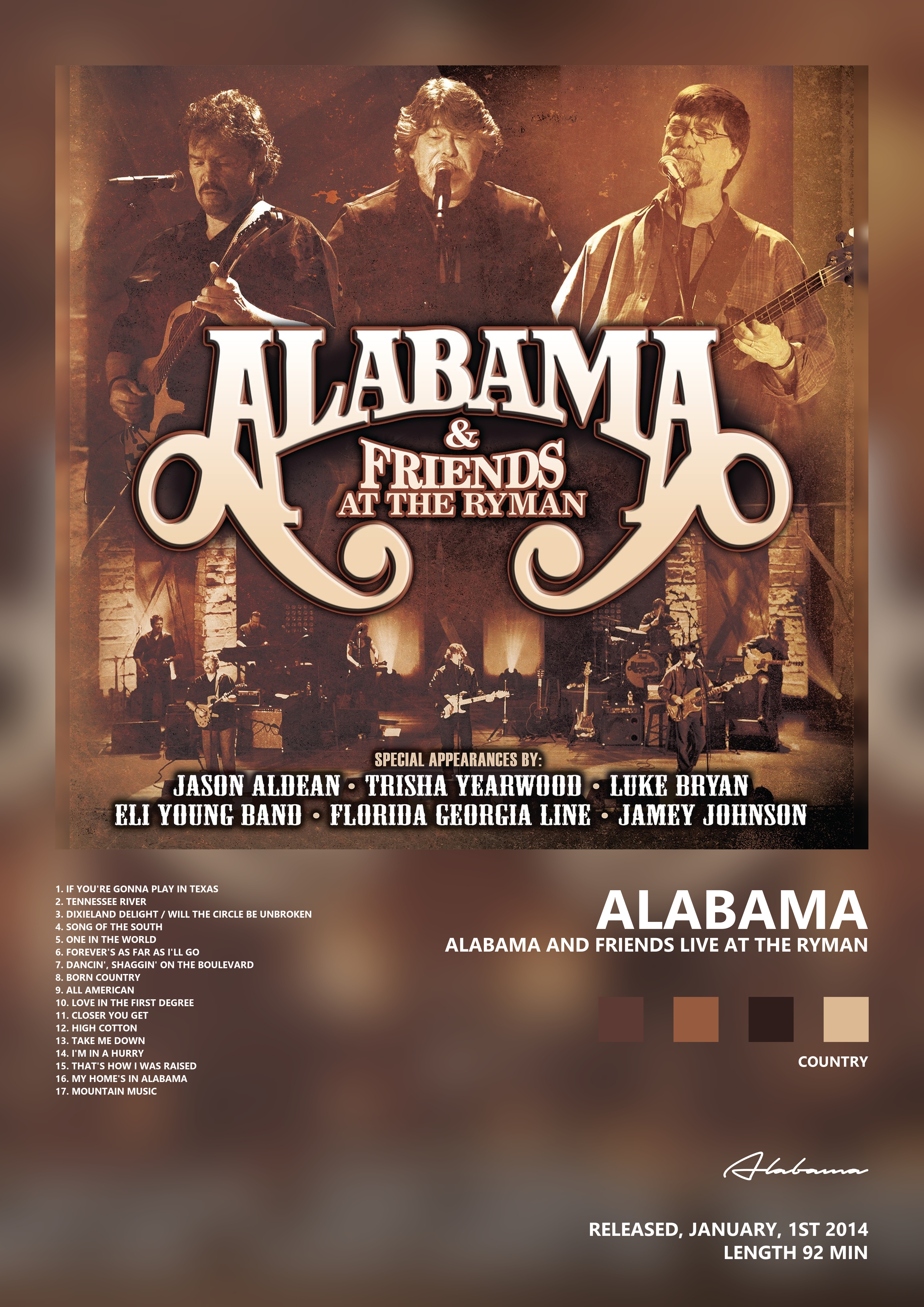 Music poster: Alabama - Alabama and Friends Live At the Ryman