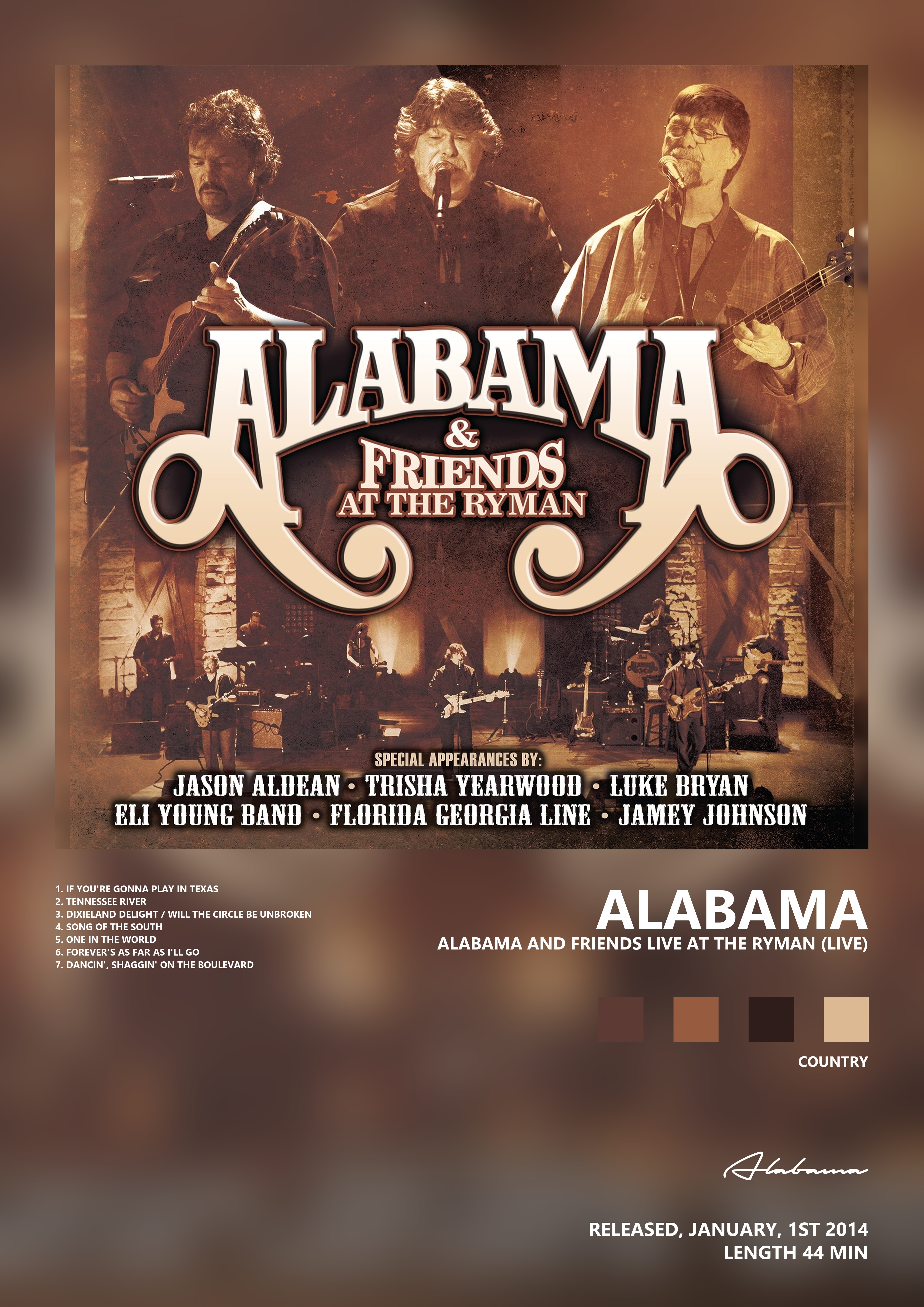 Music poster: Alabama - Alabama and Friends Live At the Ryman Live