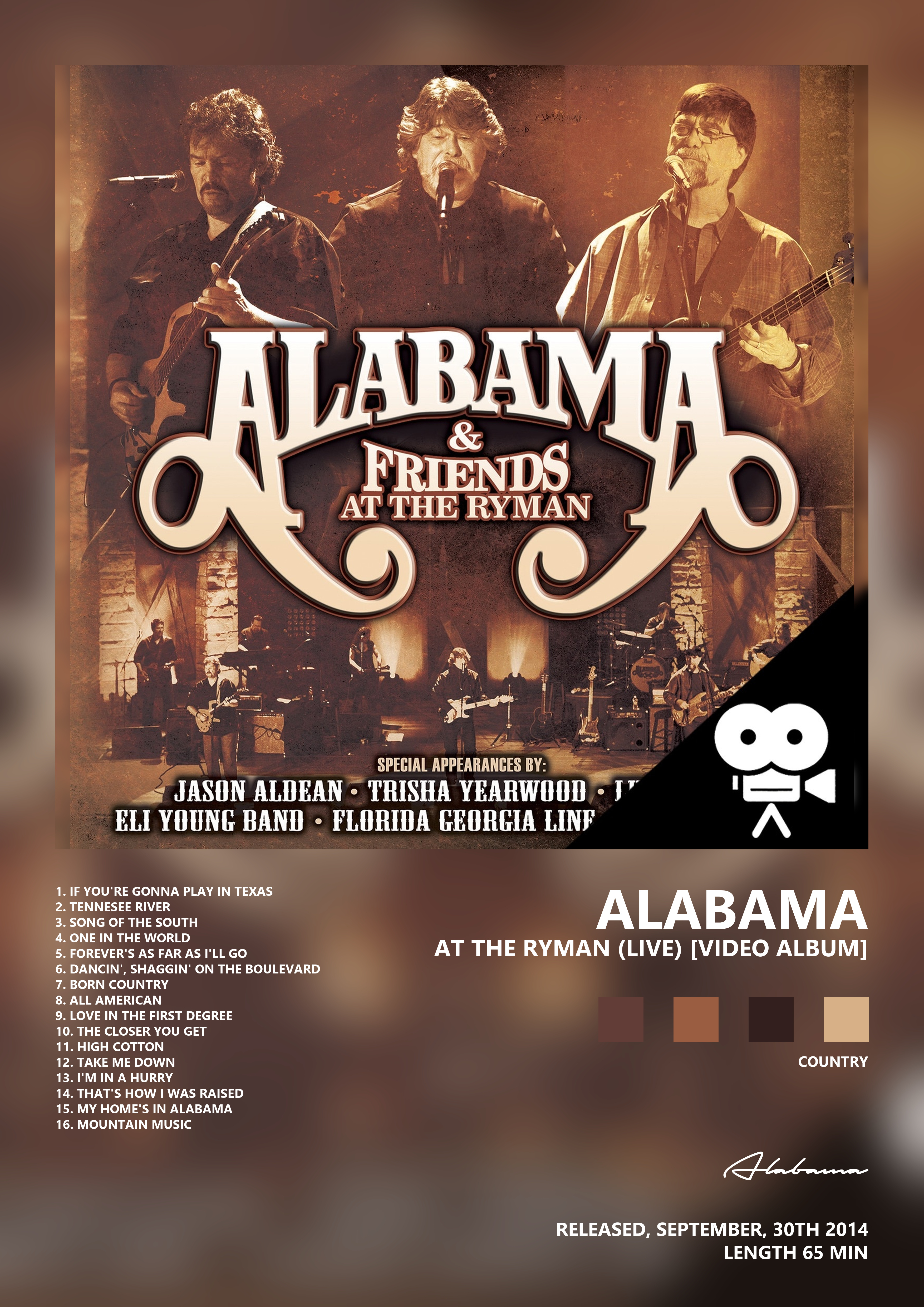 Music poster: Alabama - At The Ryman Live Video Album