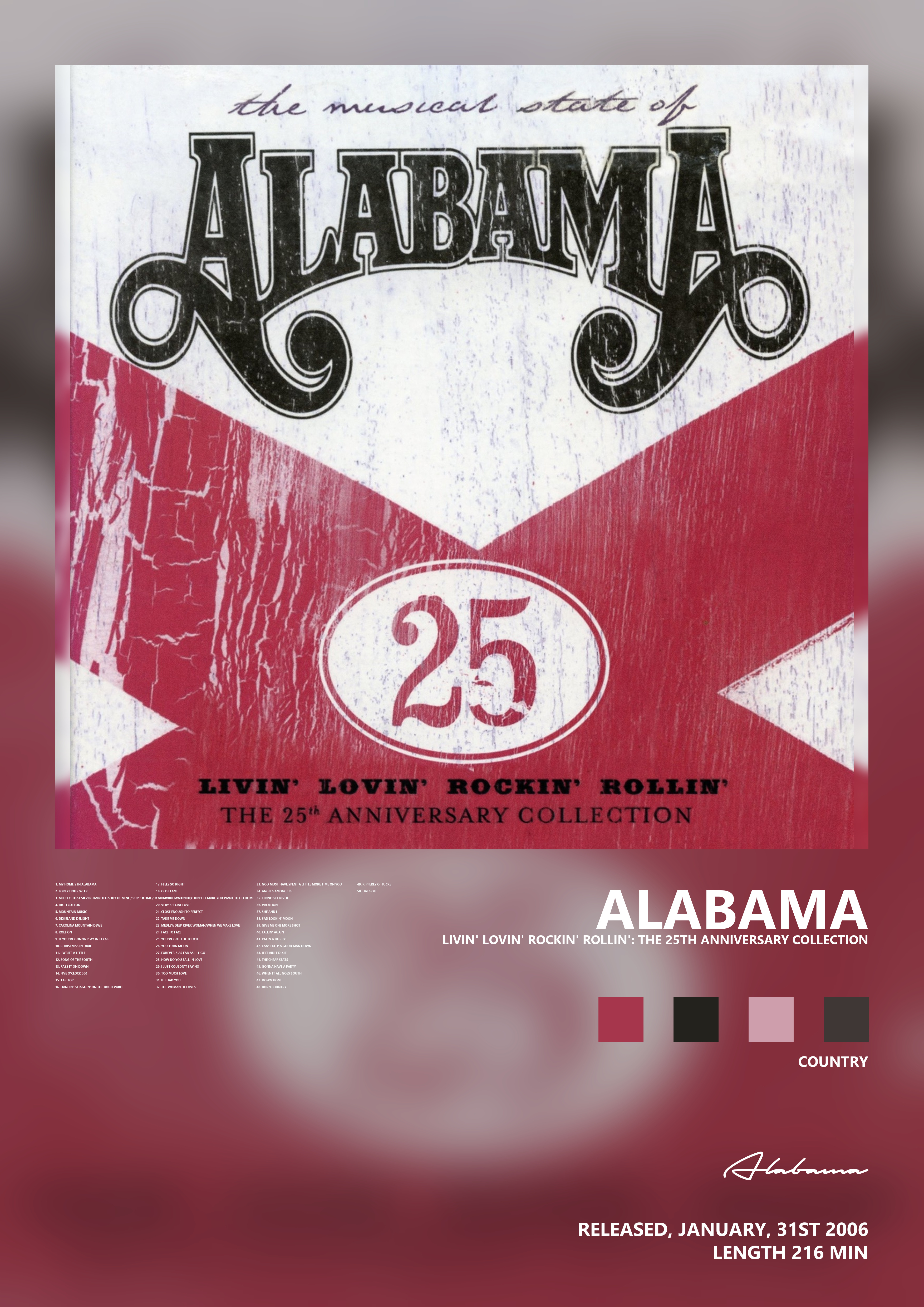 Music poster: Alabama - Livin Lovin Rockin Rollin The 25th Anniversary Collection