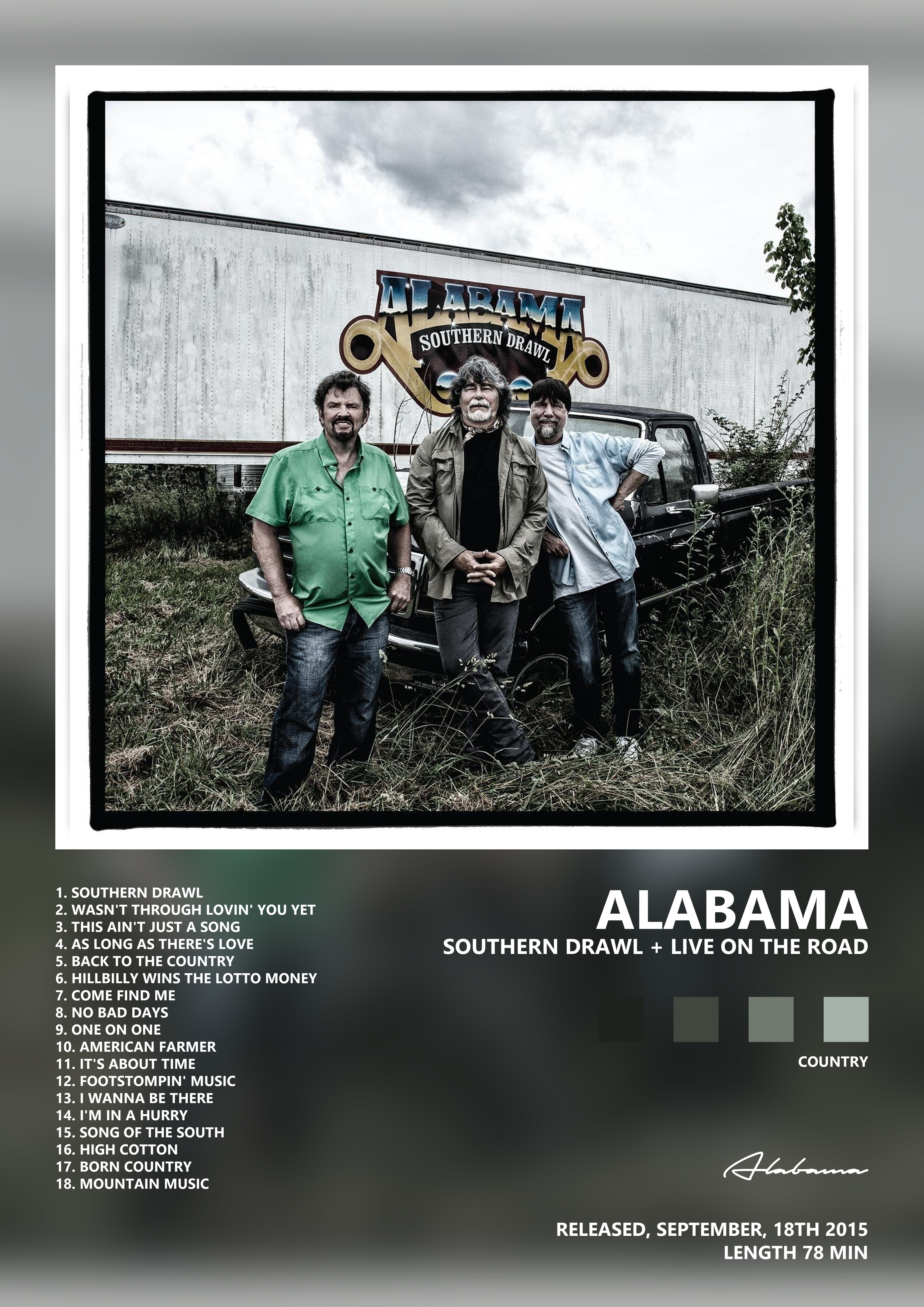 Music poster: Alabama - Southern Drawl Live on the Road