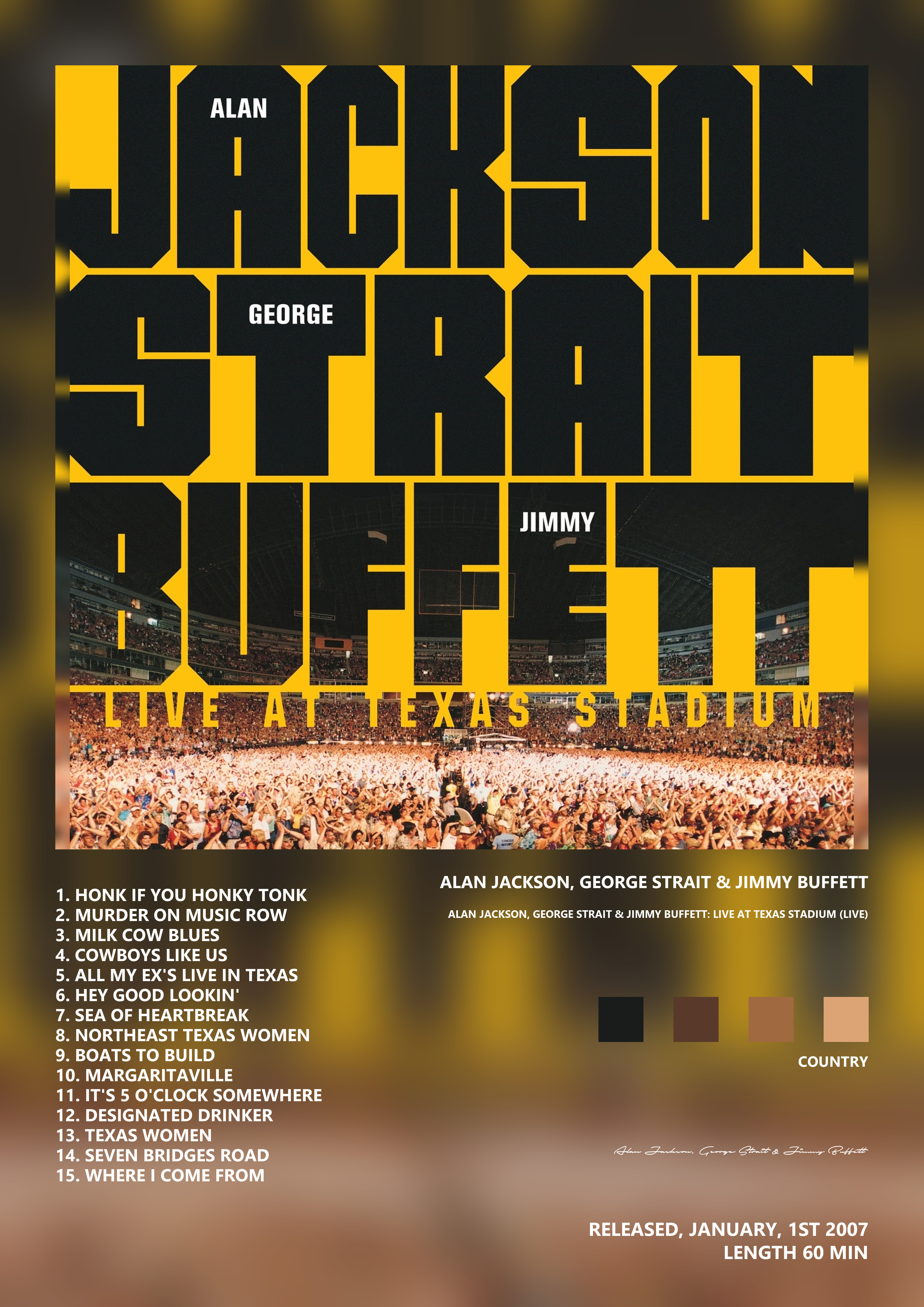 Music poster: Alan Jackson George Strait Jimmy Buffett - Alan Jackson George Strait Jimmy Buffett Live at Texas Stadium Live