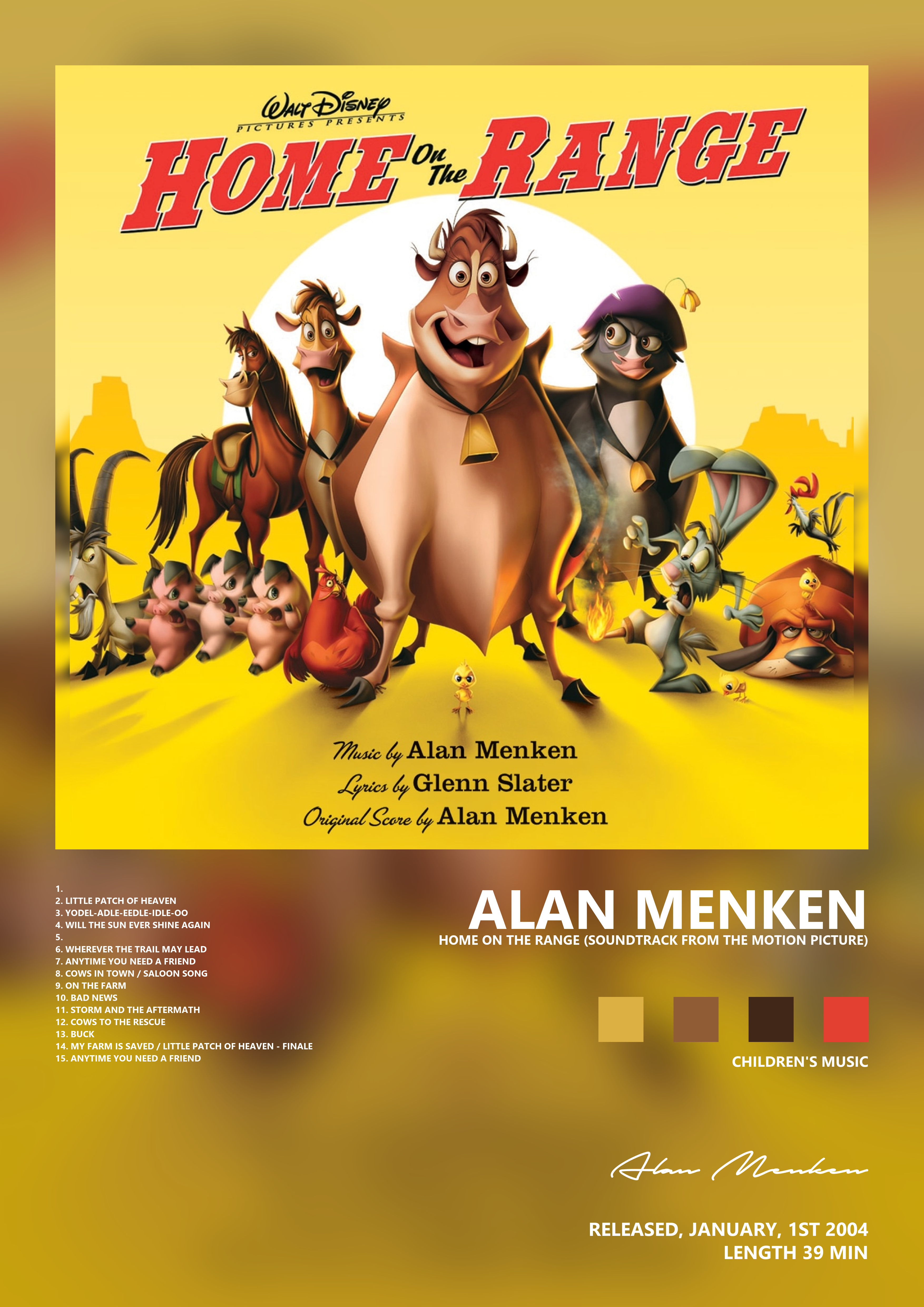 Music poster: Alan Menken - Home On the Range Soundtrack from the Motion Picture