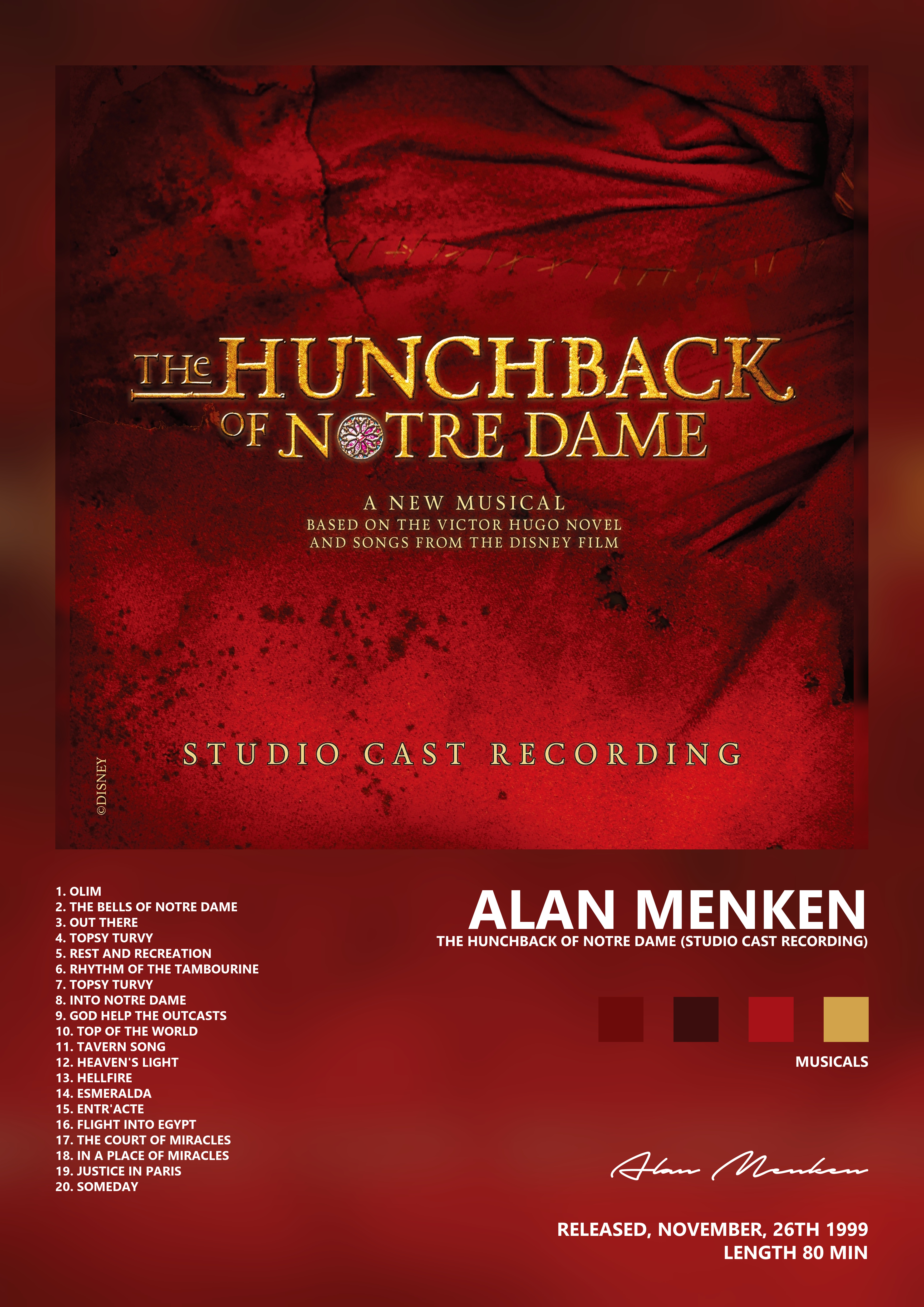 Music poster: Alan Menken - The Hunchback of Notre Dame Studio Cast Recording