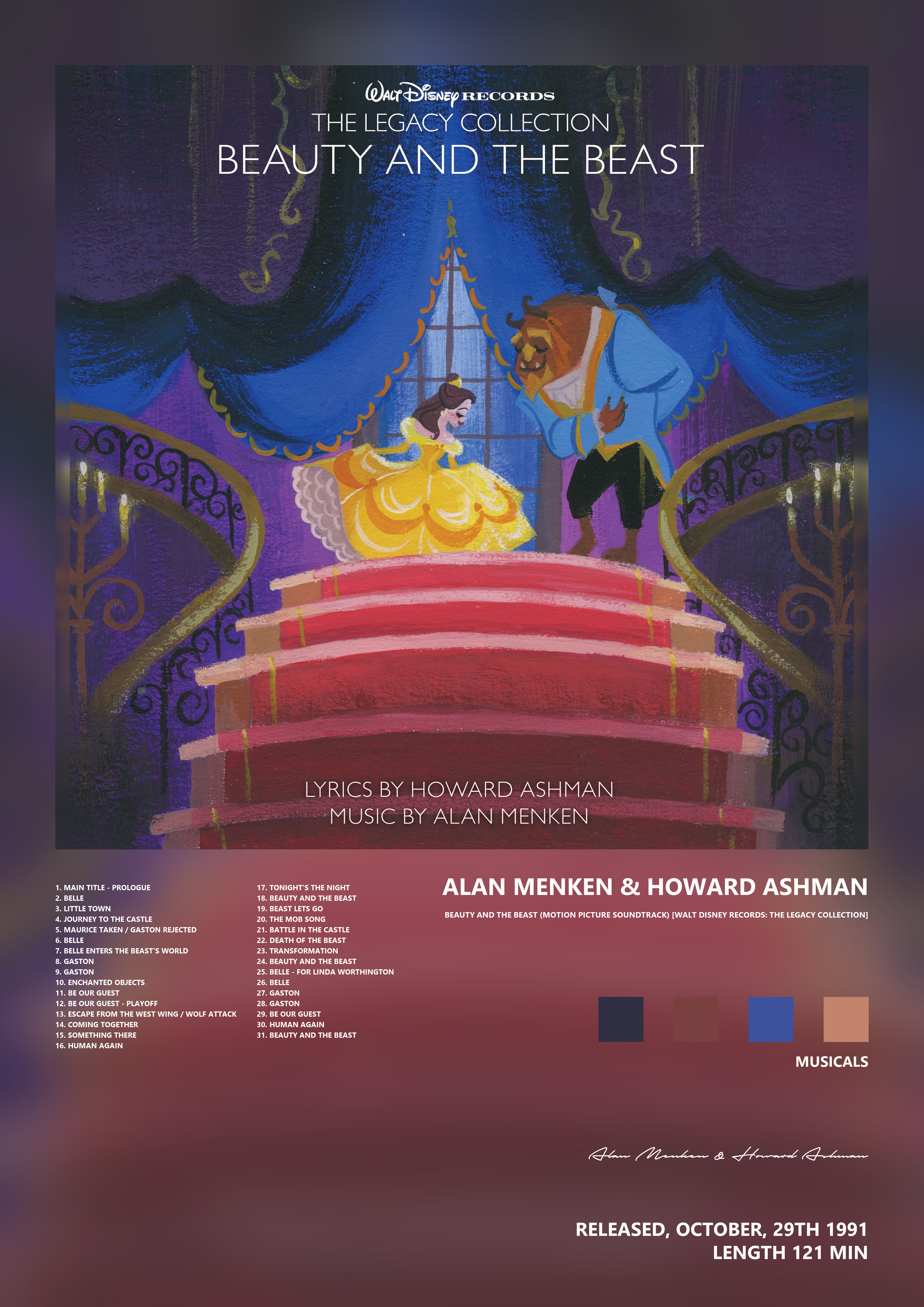Music poster: Alan Menken Howard Ashman - Beauty and the Beast Motion Picture Soundtrack Walt Disney Records The Legacy Collection