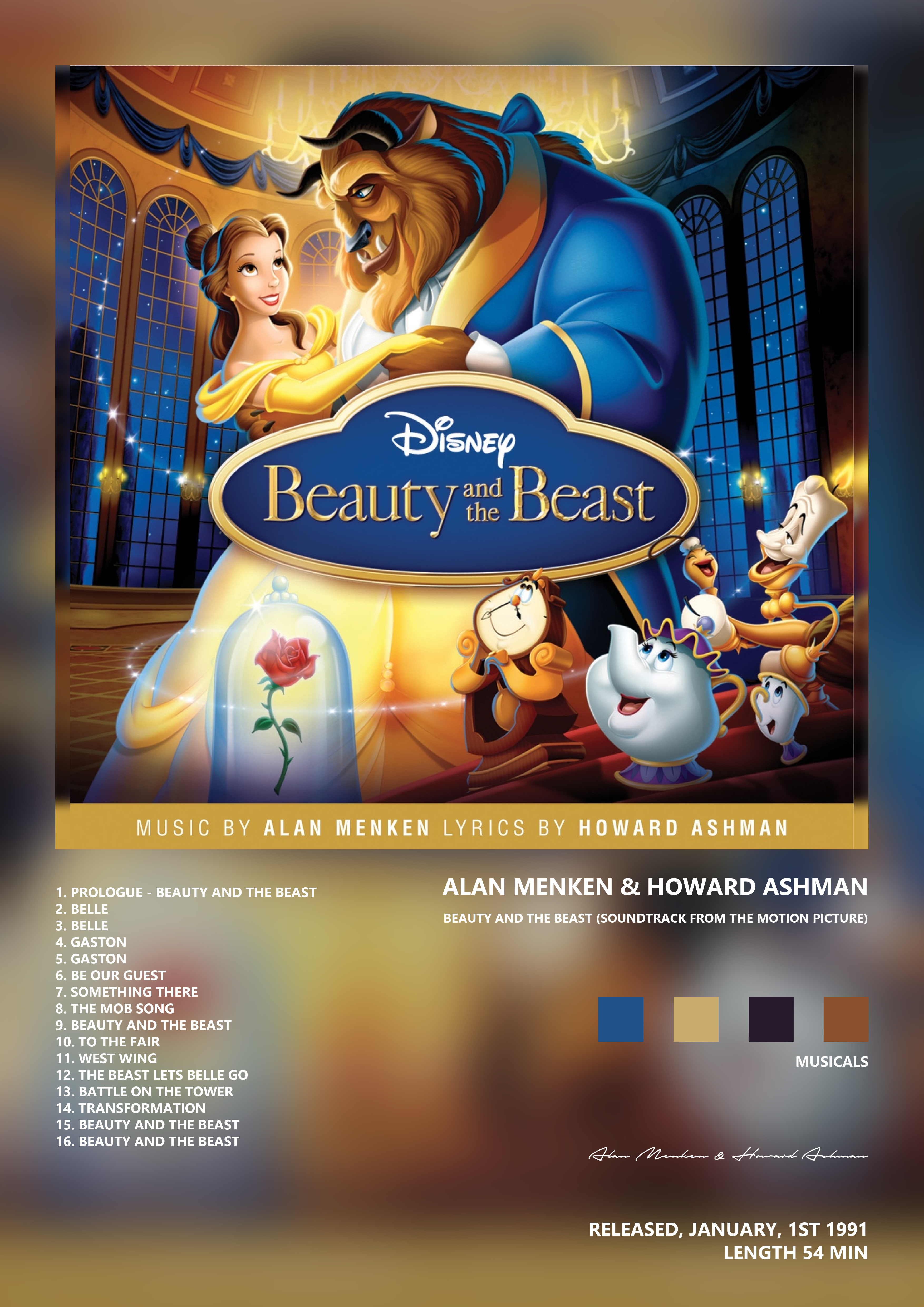 Music poster: Alan Menken Howard Ashman - Beauty and the Beast Soundtrack from the Motion Picture