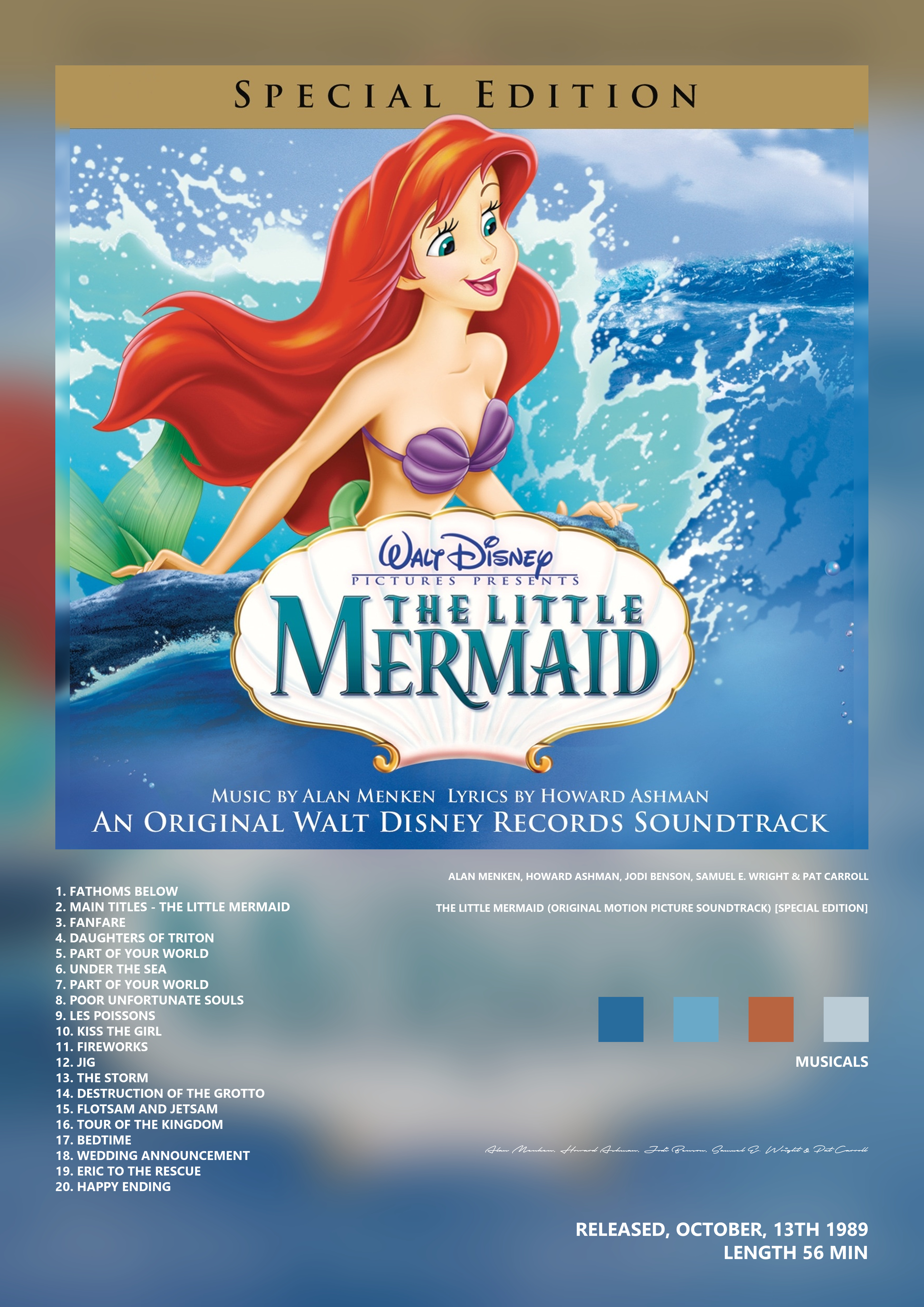 Music poster: Alan Menken Howard Ashman Jodi Benson Samuel E Wright Pat Carroll - The Little Mermaid Original Motion Picture Soundtrac