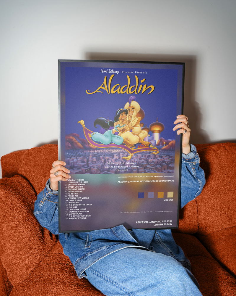 Music poster: Alan Menken Howard Ashman Tim Rice Brad Kane Lea Salonga Robin Williams - Aladdin Original Motion Picture Soundtrack