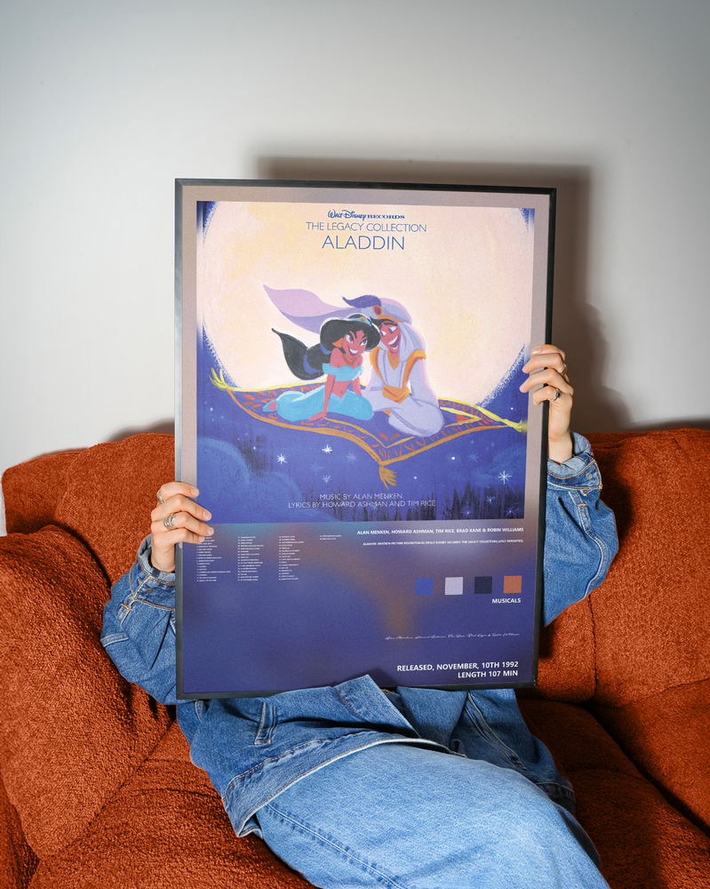 Music poster: Alan Menken Howard Ashman Tim Rice Brad Kane Robin Williams - Aladdin Motion Picture Soundtrack Walt Disney Records The