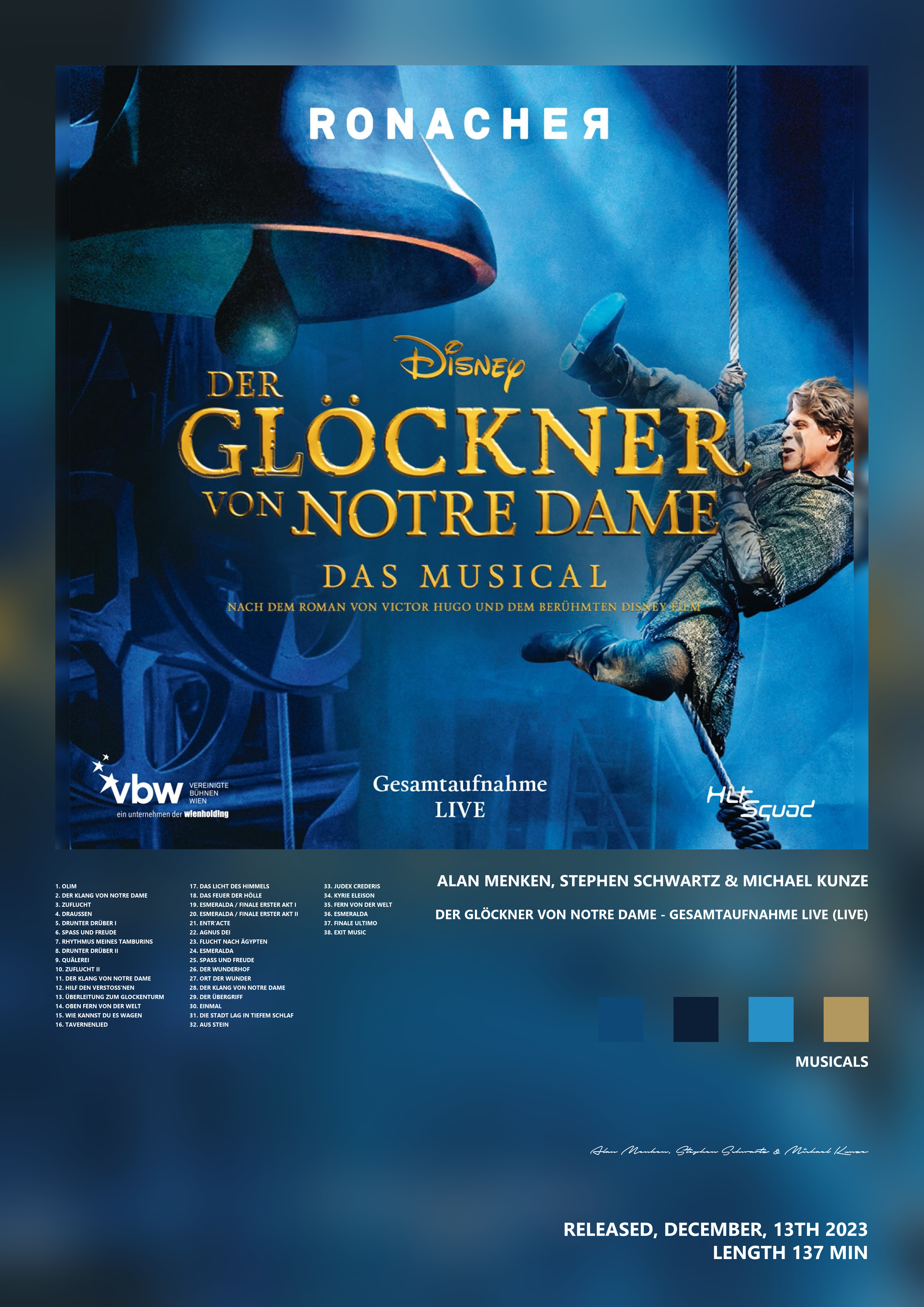 Music poster: Alan Menken Stephen Schwartz Michael Kunze - Der Glöckner von Notre Dame - Gesamtaufnahme Live Live