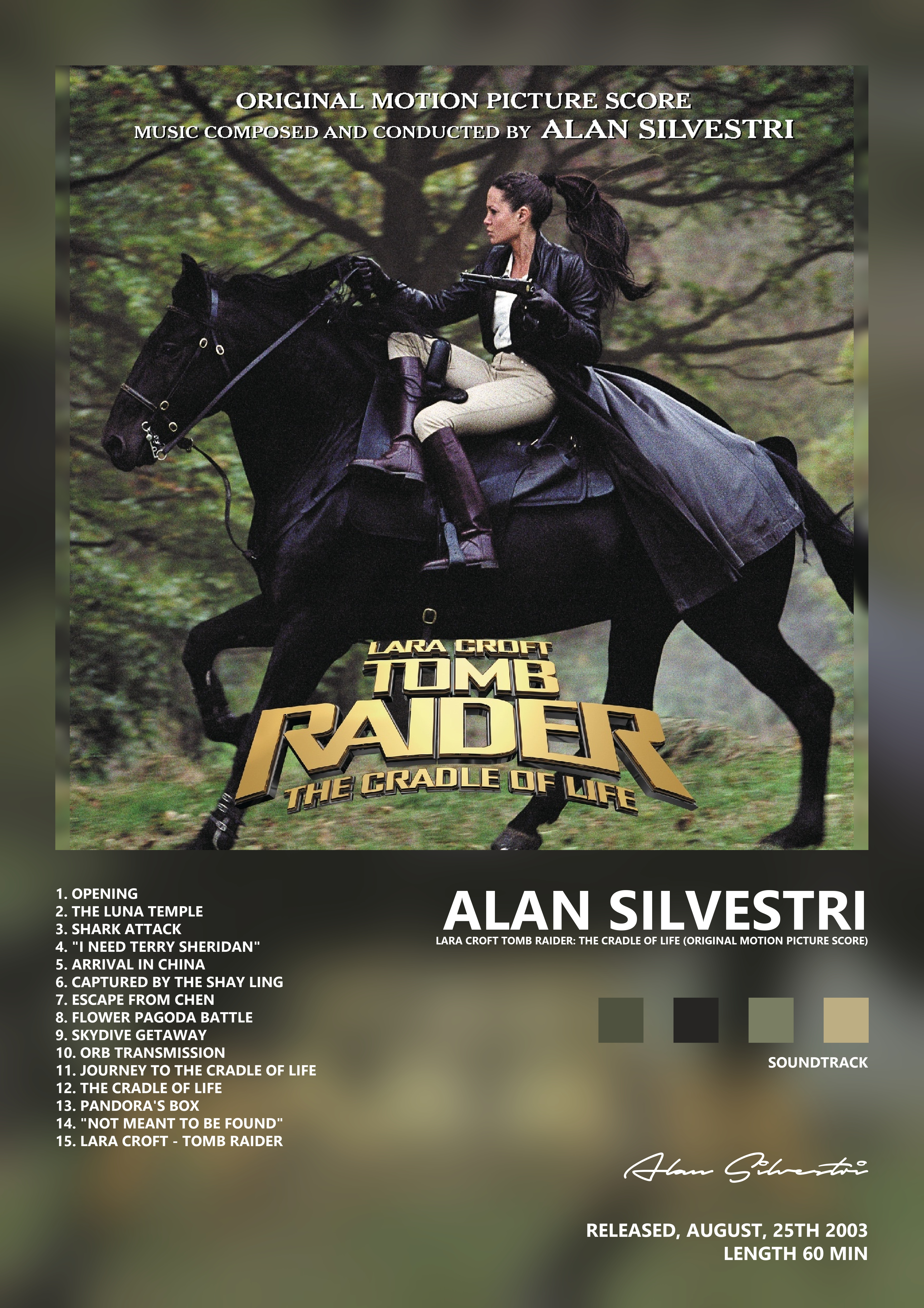 Music poster: Alan Silvestri - Lara Croft Tomb Raider The Cradle of Life Original Motion Picture Score