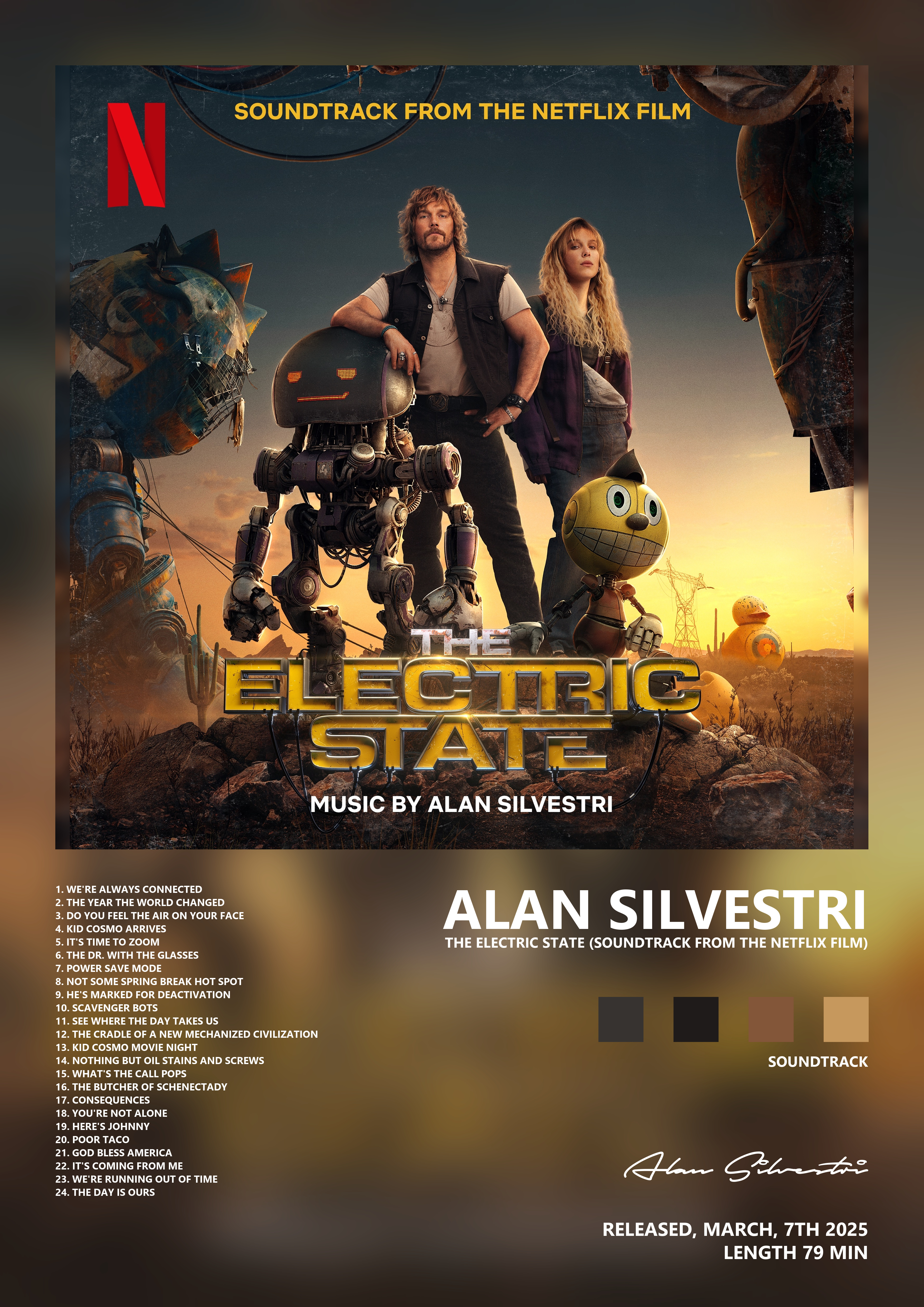 Music poster: Alan Silvestri - The Electric State Soundtrack from the Netflix Film