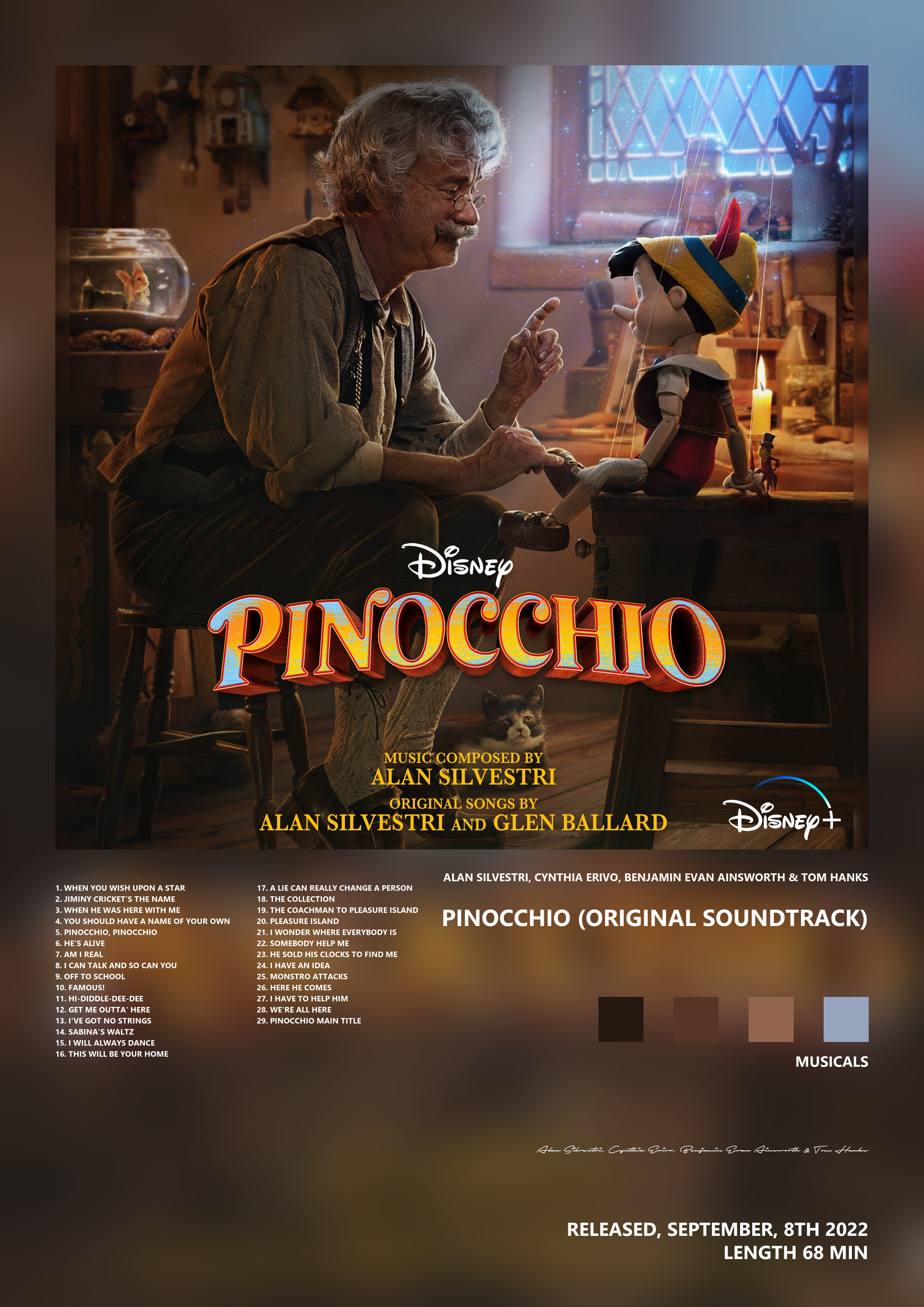 Music poster: Alan Silvestri Cynthia Erivo Benjamin Evan Ainsworth Tom Hanks - Pinocchio Original Soundtrack