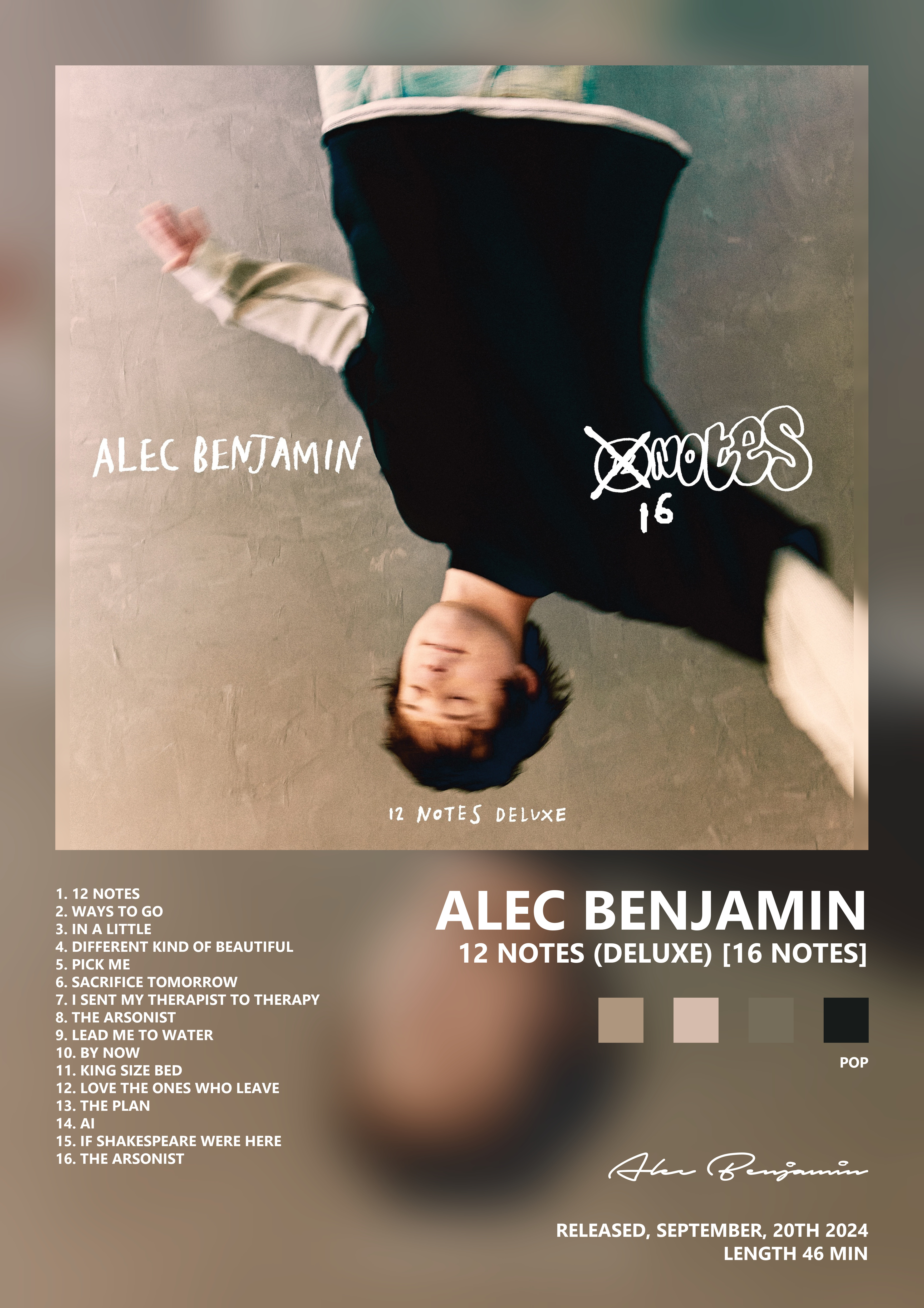 Music poster: Alec Benjamin - 12 Notes Deluxe 16 Notes