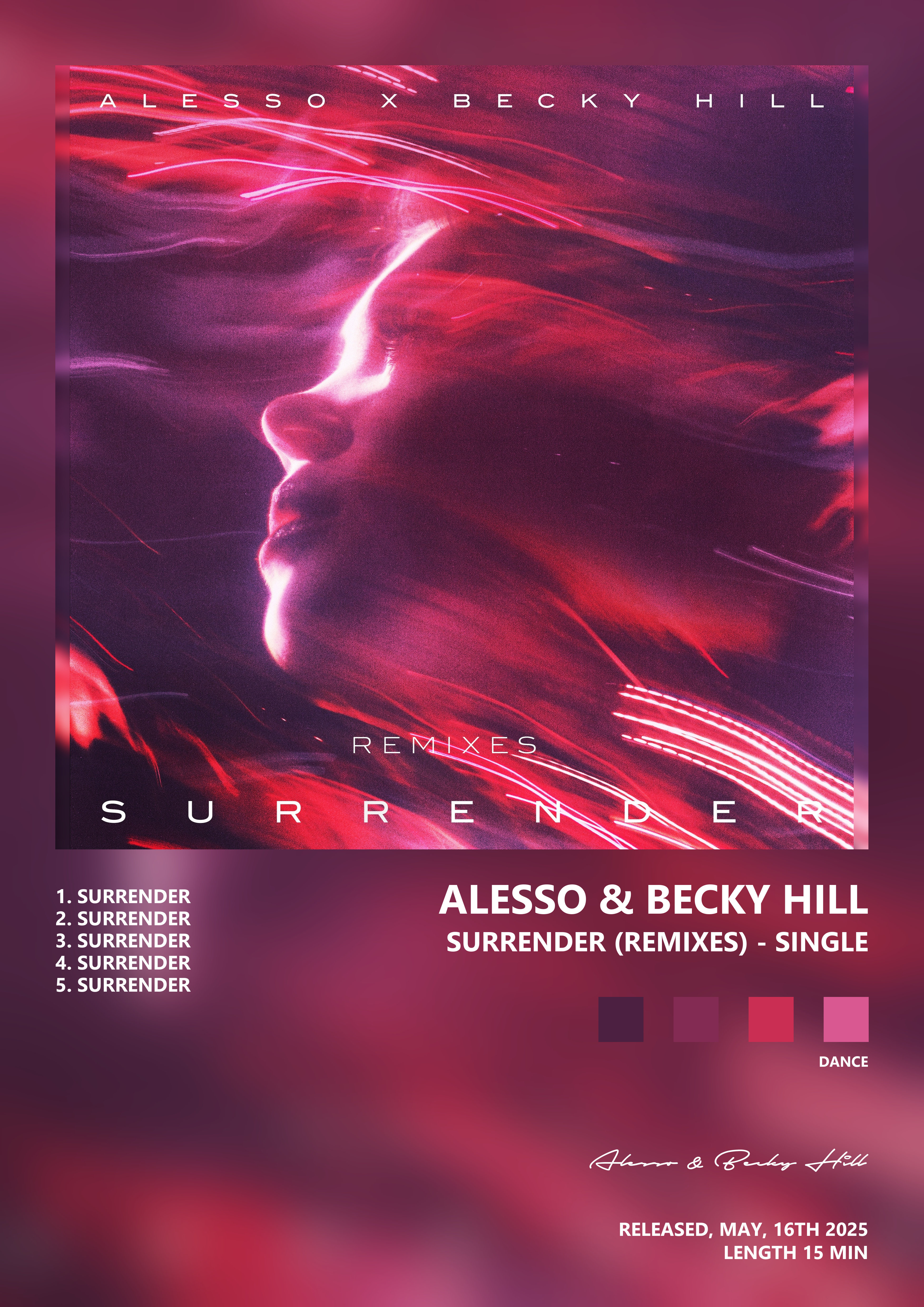 Music poster: Alesso Becky Hill - Surrender Remixes - Single