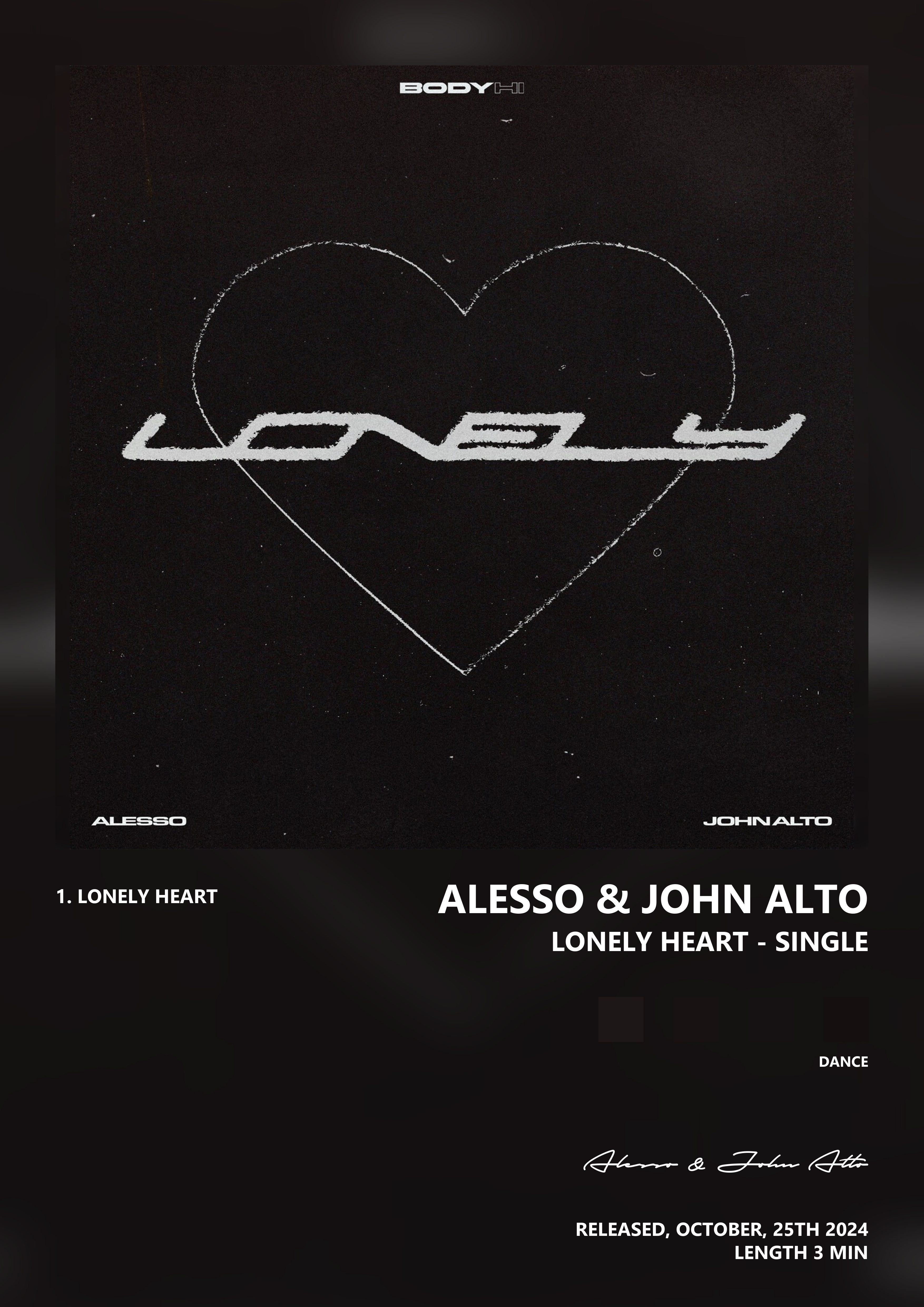 Music poster: Alesso John Alto - Lonely Heart - Single
