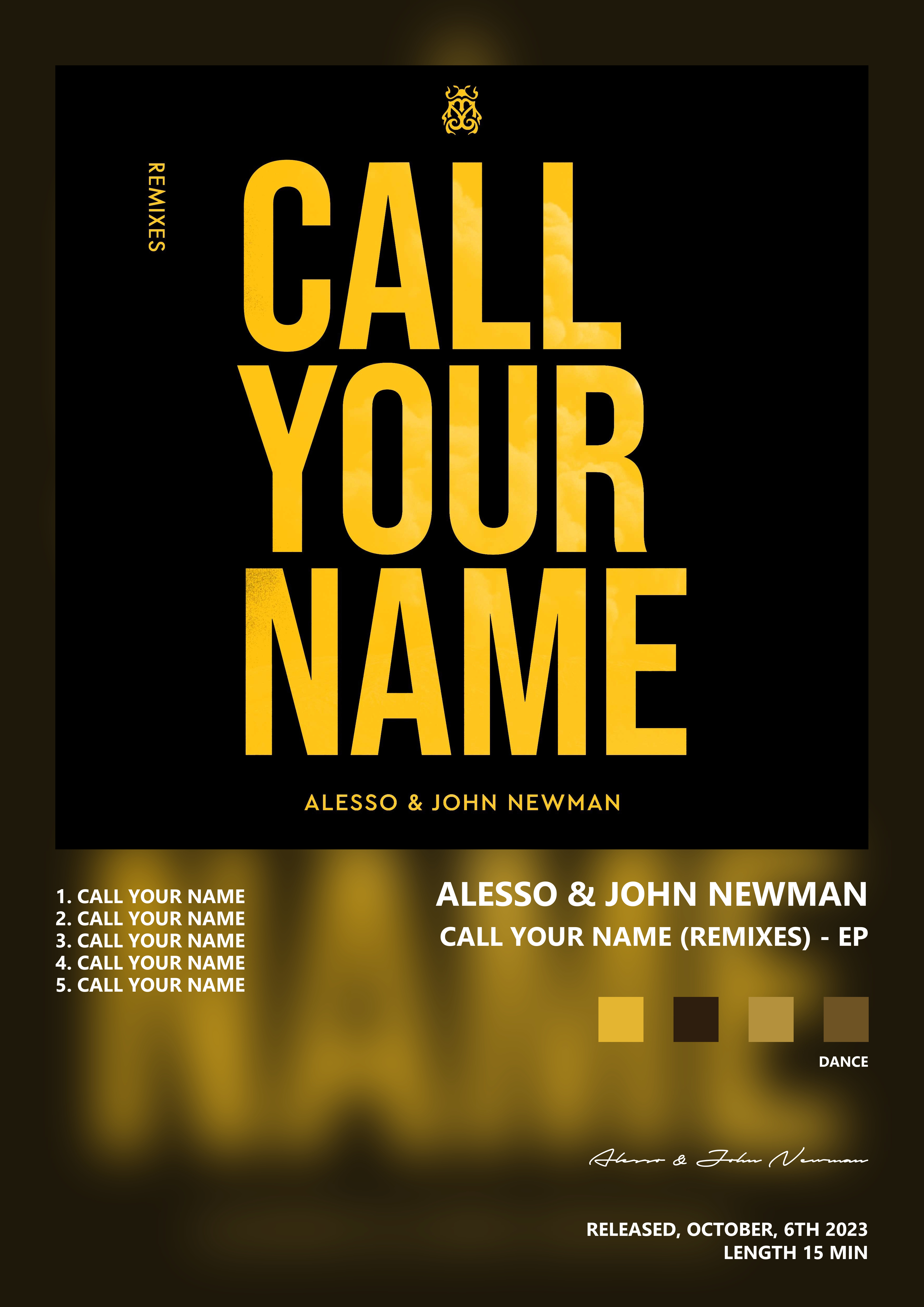 Music poster: Alesso John Newman - Call Your Name Remixes - EP