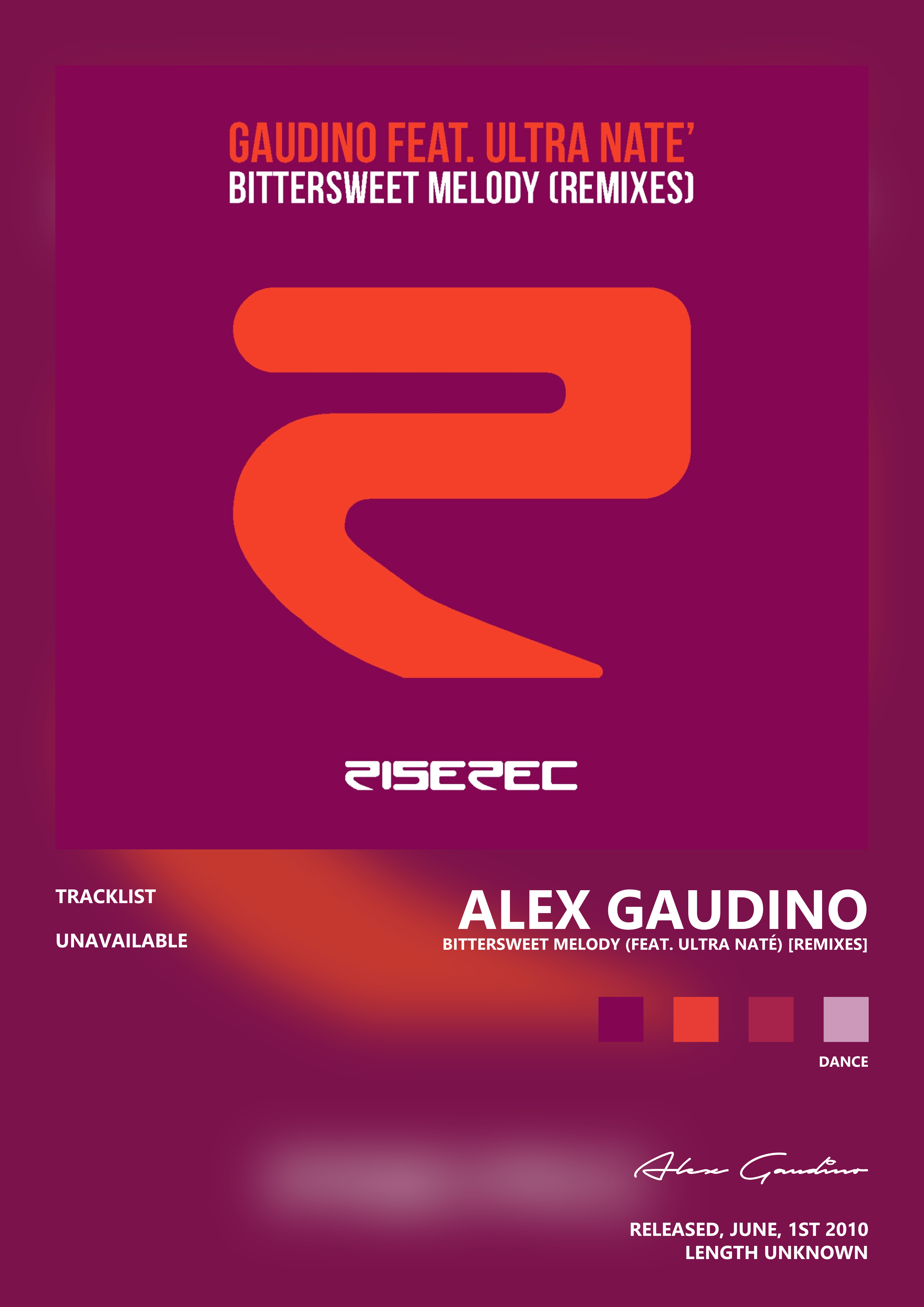 Music poster: Alex Gaudino - Bittersweet Melody feat Ultra Naté Remixes