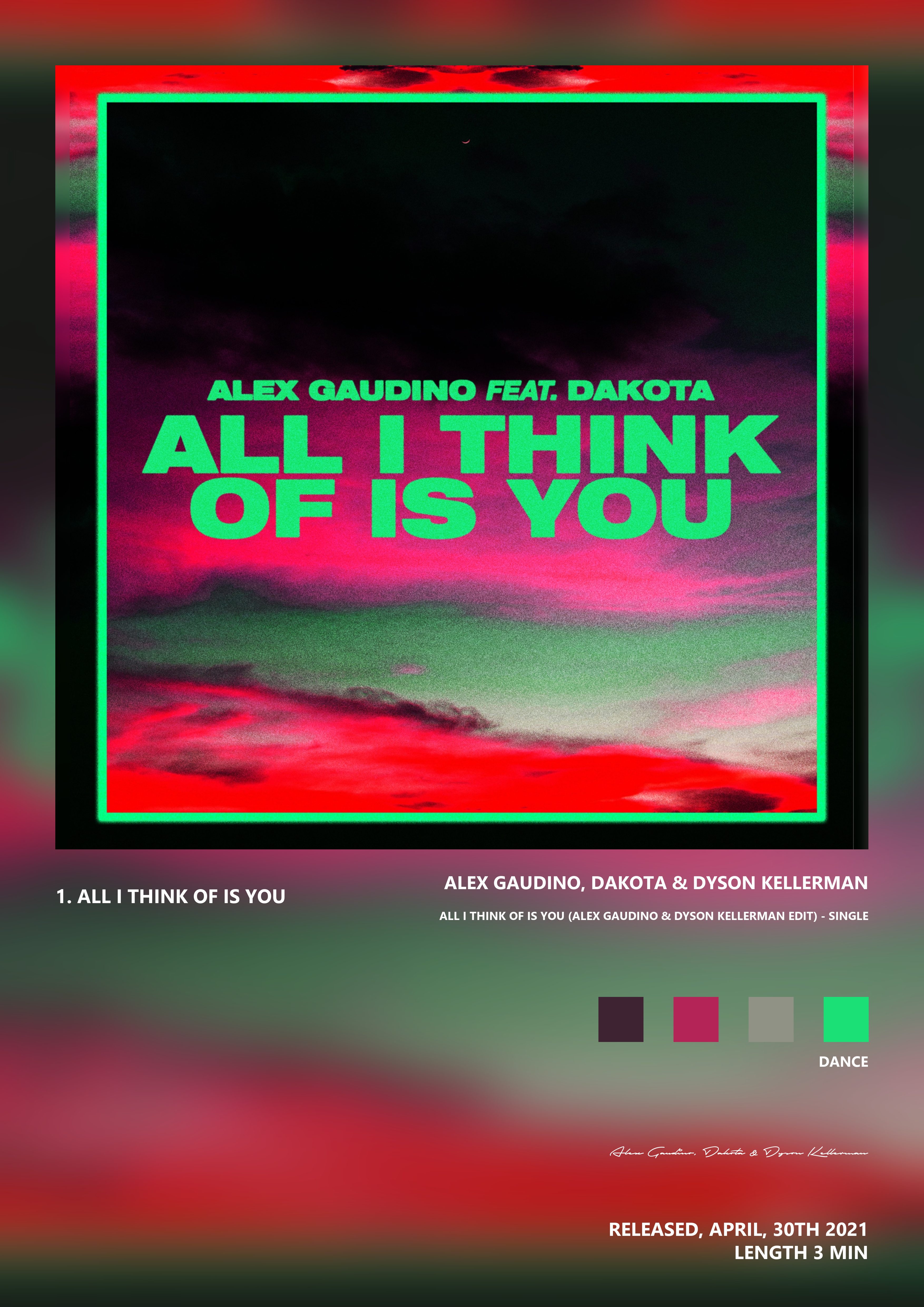 Music poster: Alex Gaudino Dakota Dyson Kellerman - All I Think Of Is You Alex Gaudino Dyson Kellerman Edit - Single