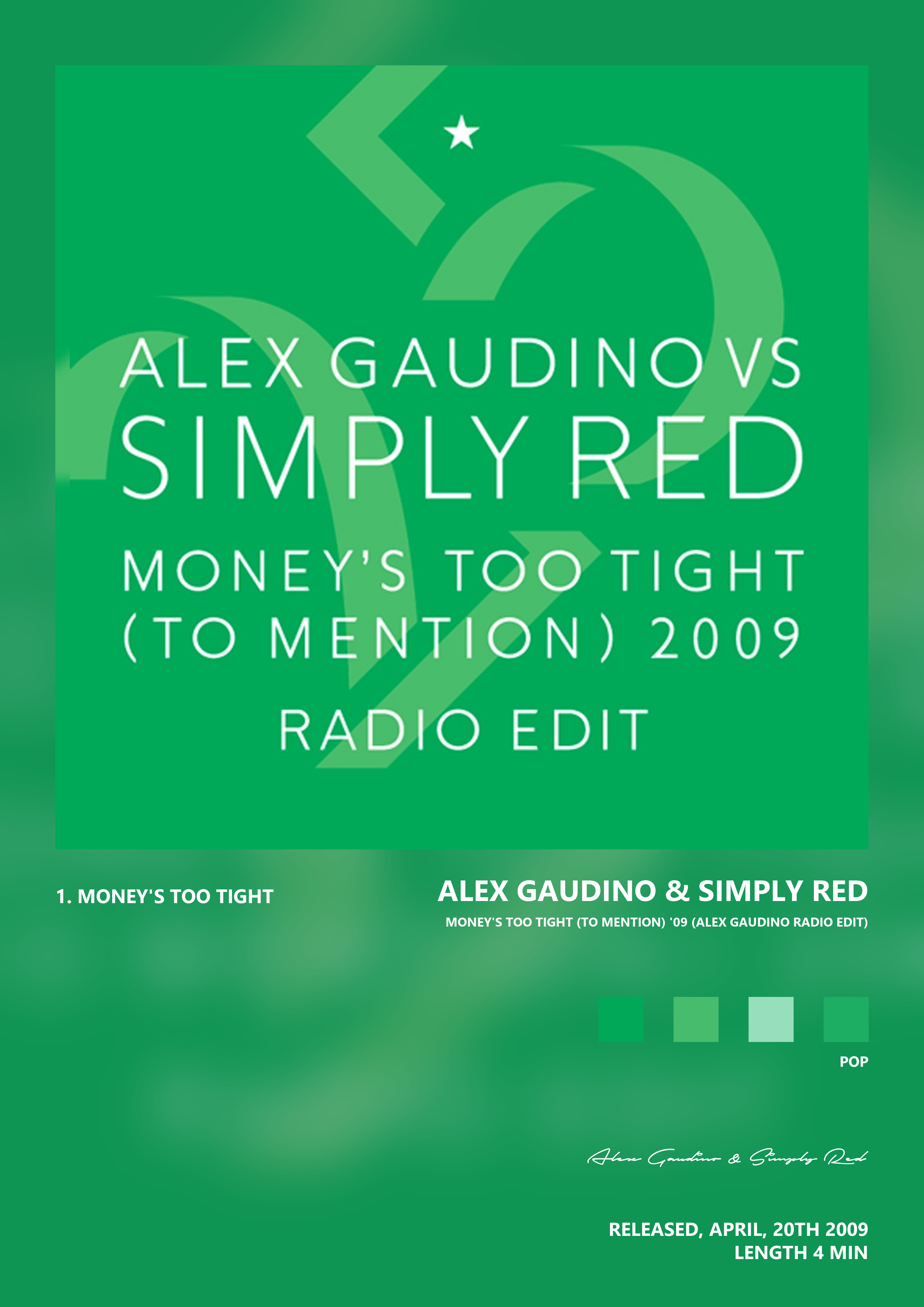 Music poster: Alex Gaudino Simply Red - Moneys Too Tight To Mention 09 Alex Gaudino Radio Edit