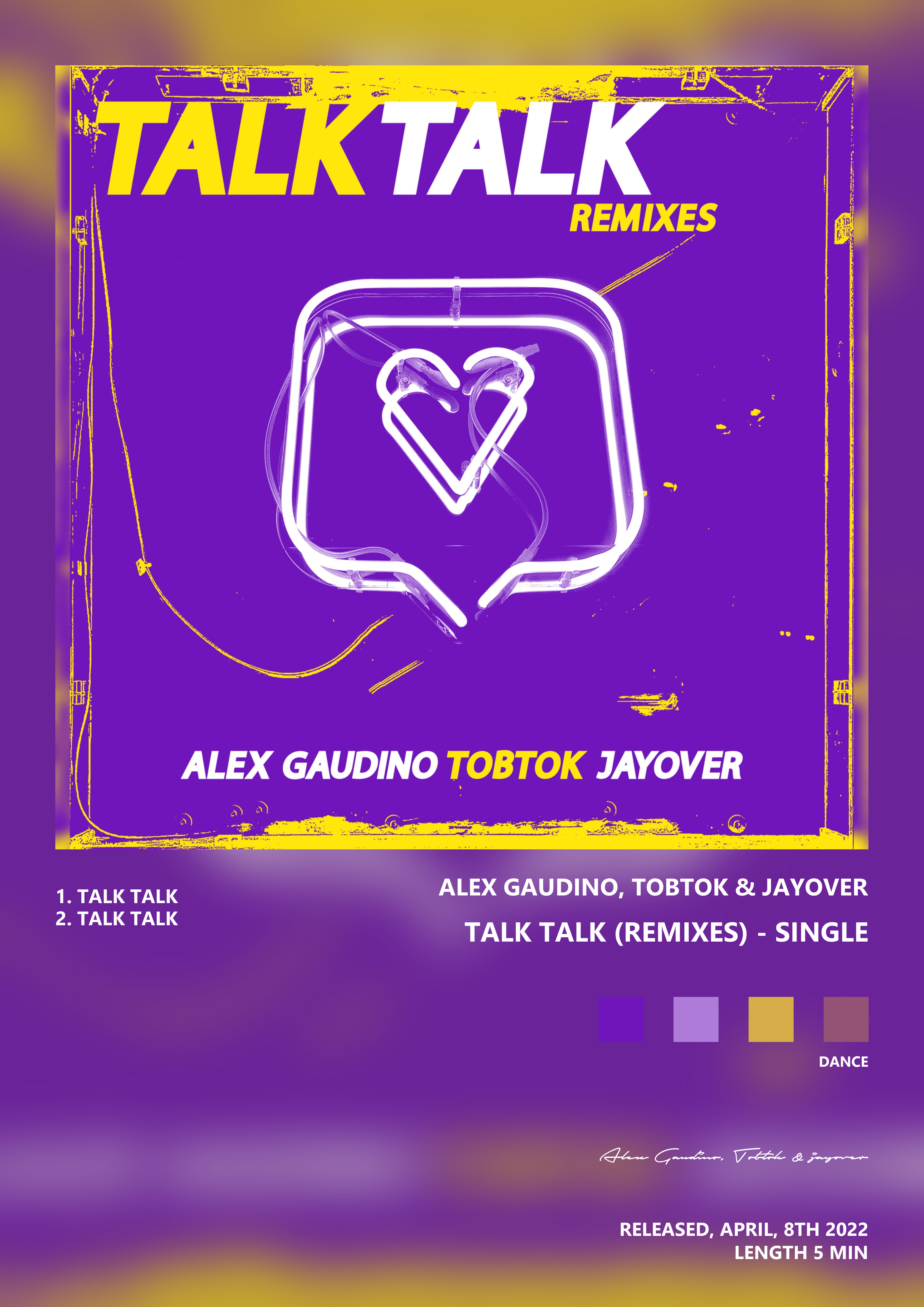 Music poster: Alex Gaudino Tobtok jayover - Talk Talk Remixes - Single