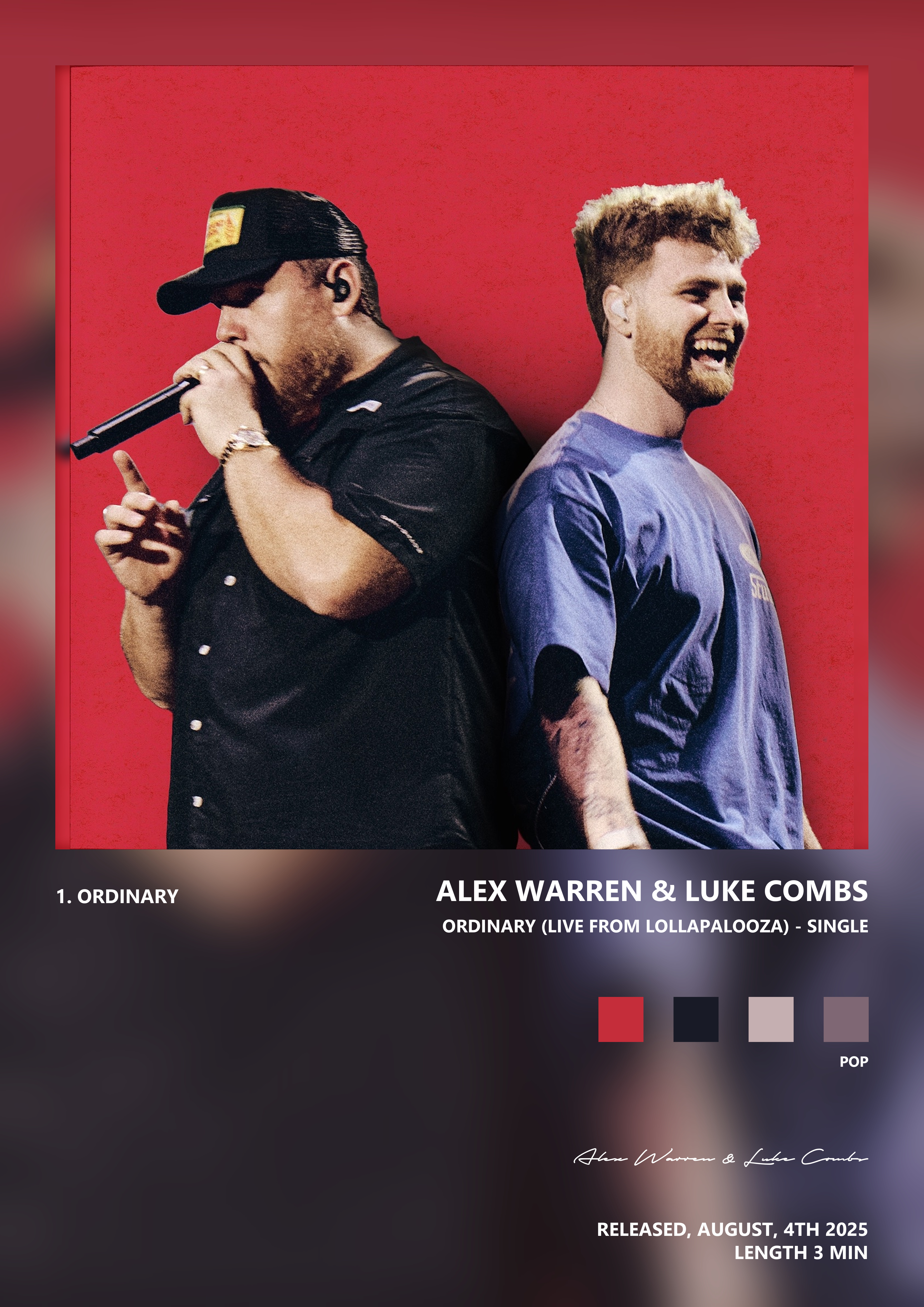 Music poster: Alex Warren Luke Combs - Ordinary Live from Lollapalooza - Single