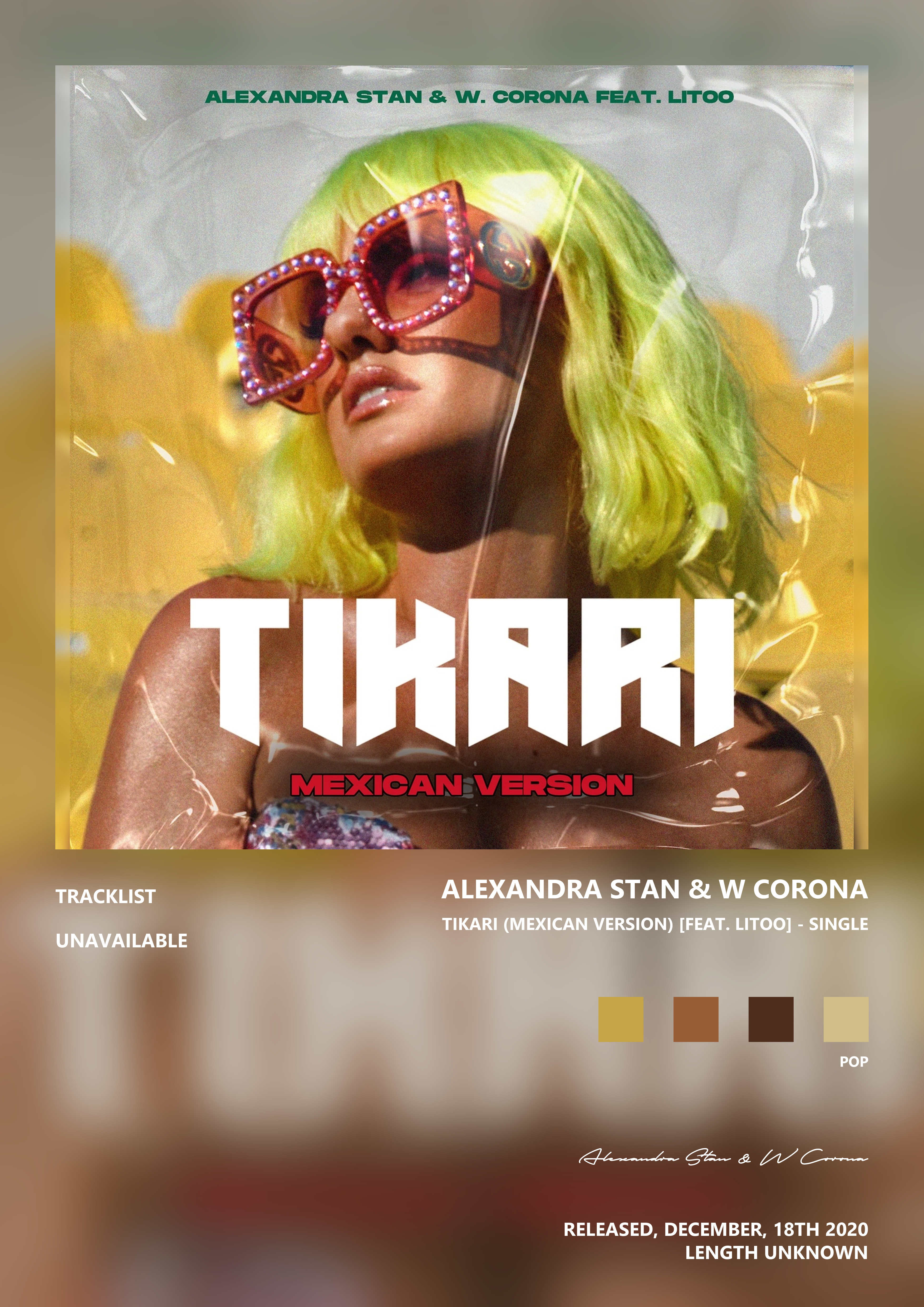 Music poster: Alexandra Stan W Corona - Tikari Mexican Version feat Litoo - Single