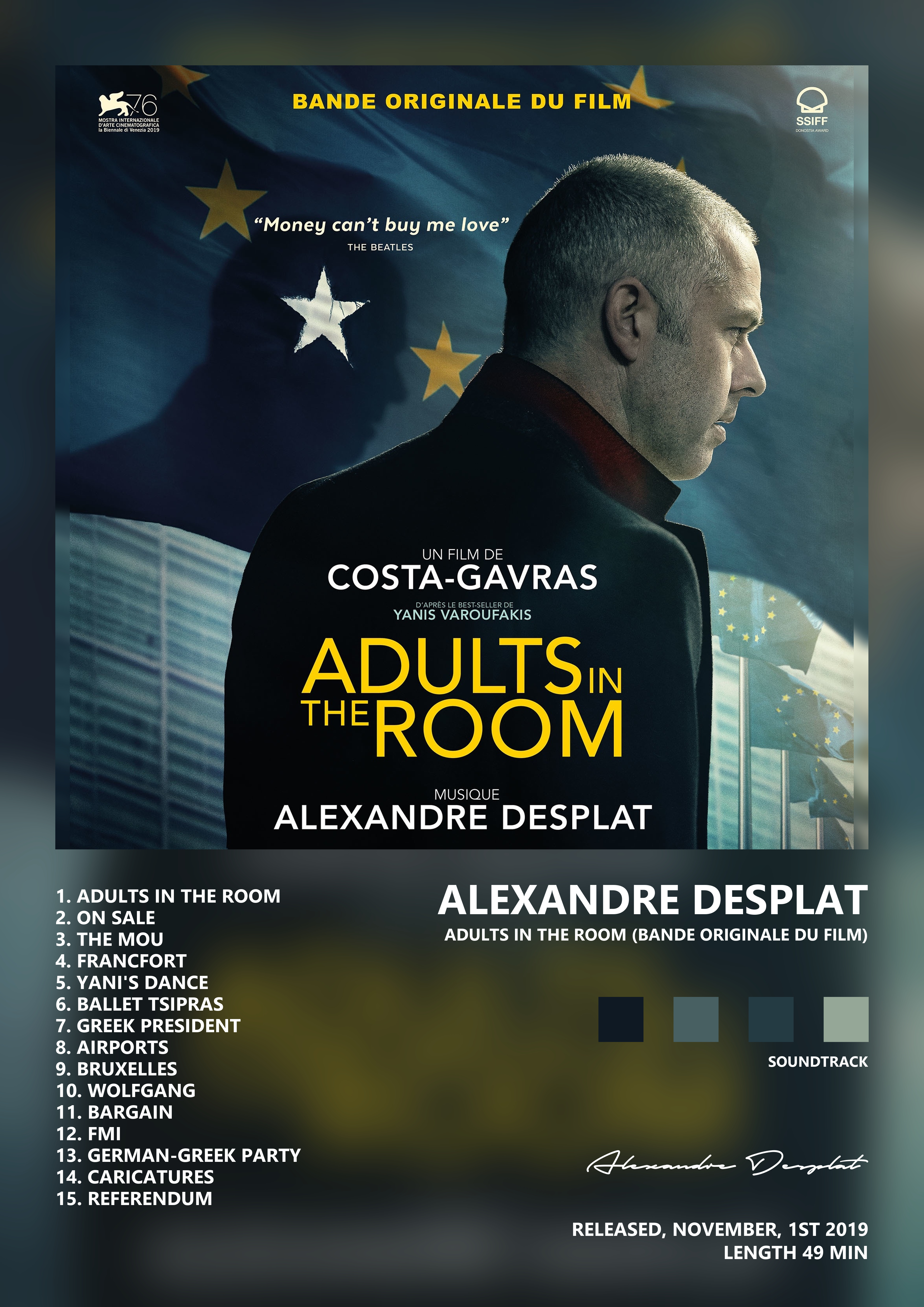 Music poster: Alexandre Desplat - Adults in the Room Bande originale du film