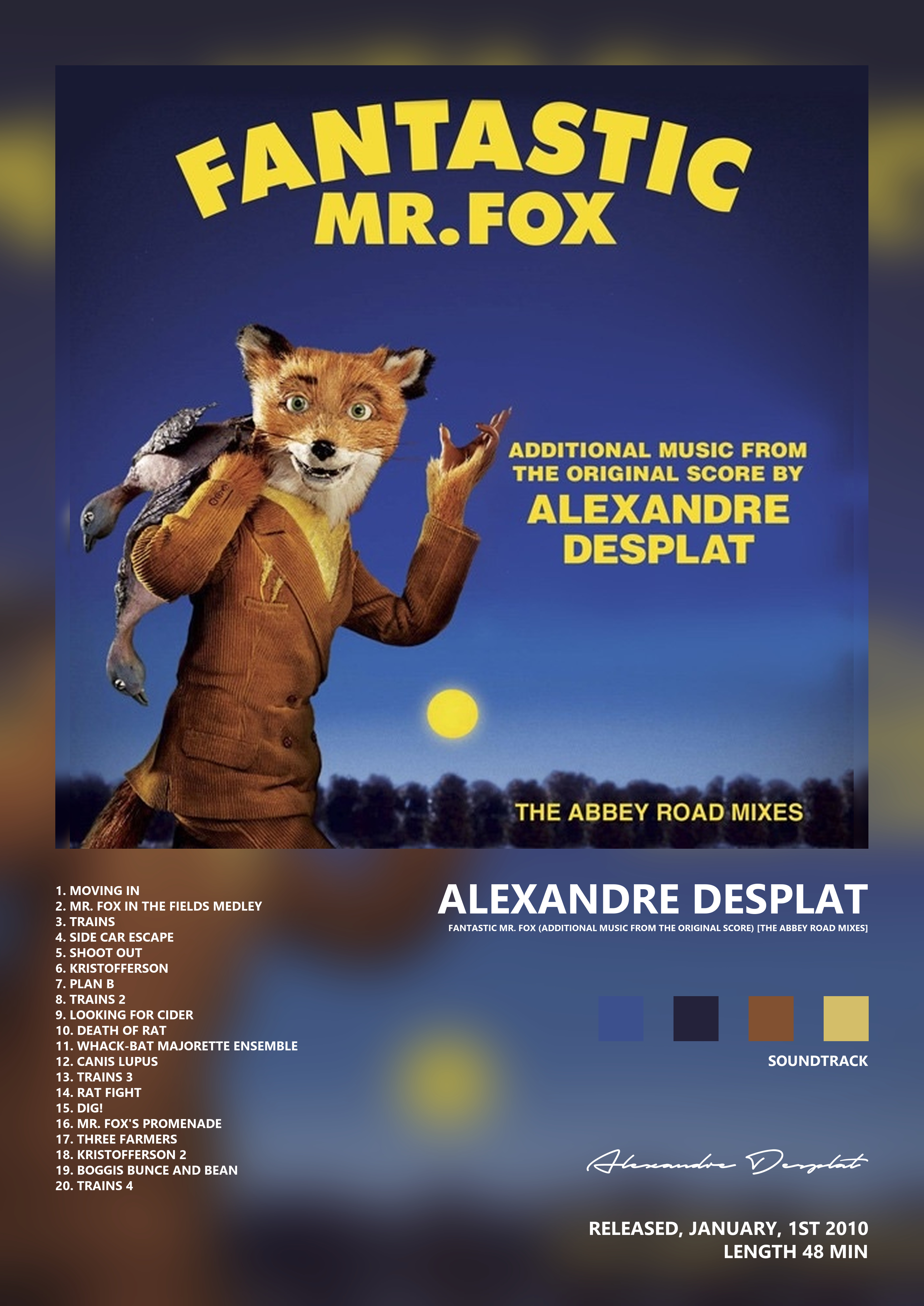 Music poster: Alexandre Desplat - Fantastic Mr Fox Additional Music from the Original Score The Abbey Road Mixes