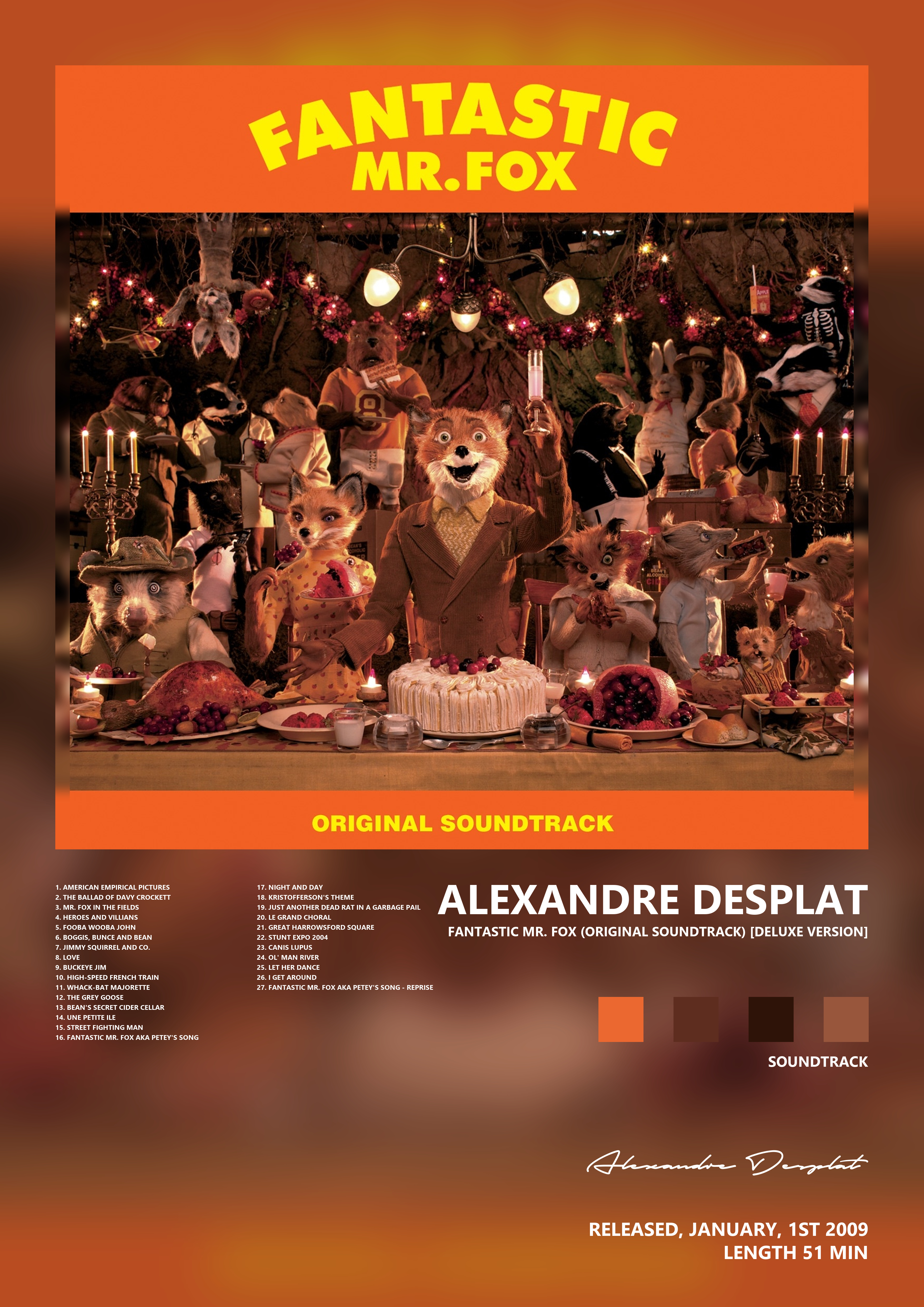 Music poster: Alexandre Desplat - Fantastic Mr Fox Original Soundtrack Deluxe Version