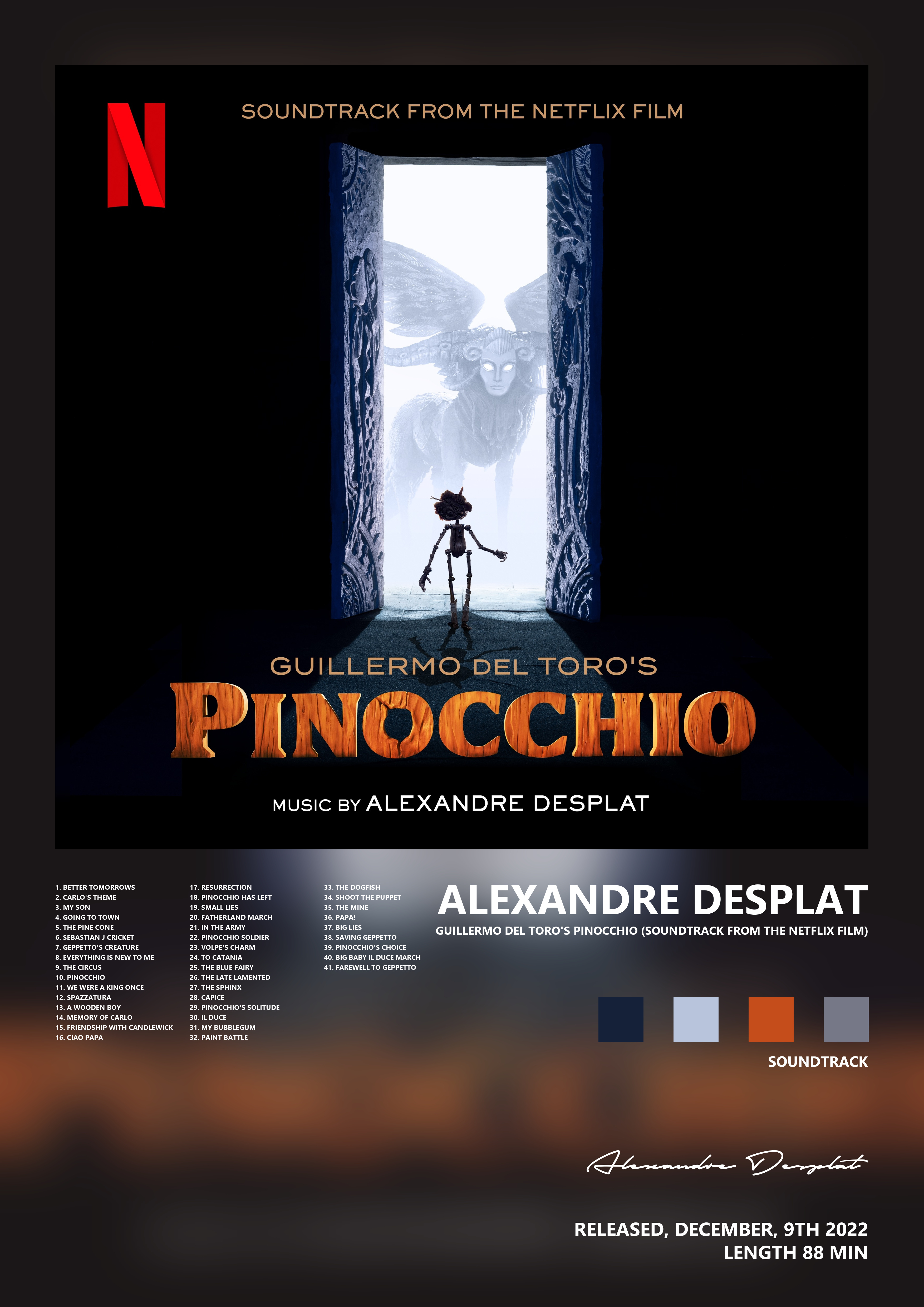 Music poster: Alexandre Desplat - Guillermo del Toros Pinocchio Soundtrack From The Netflix Film