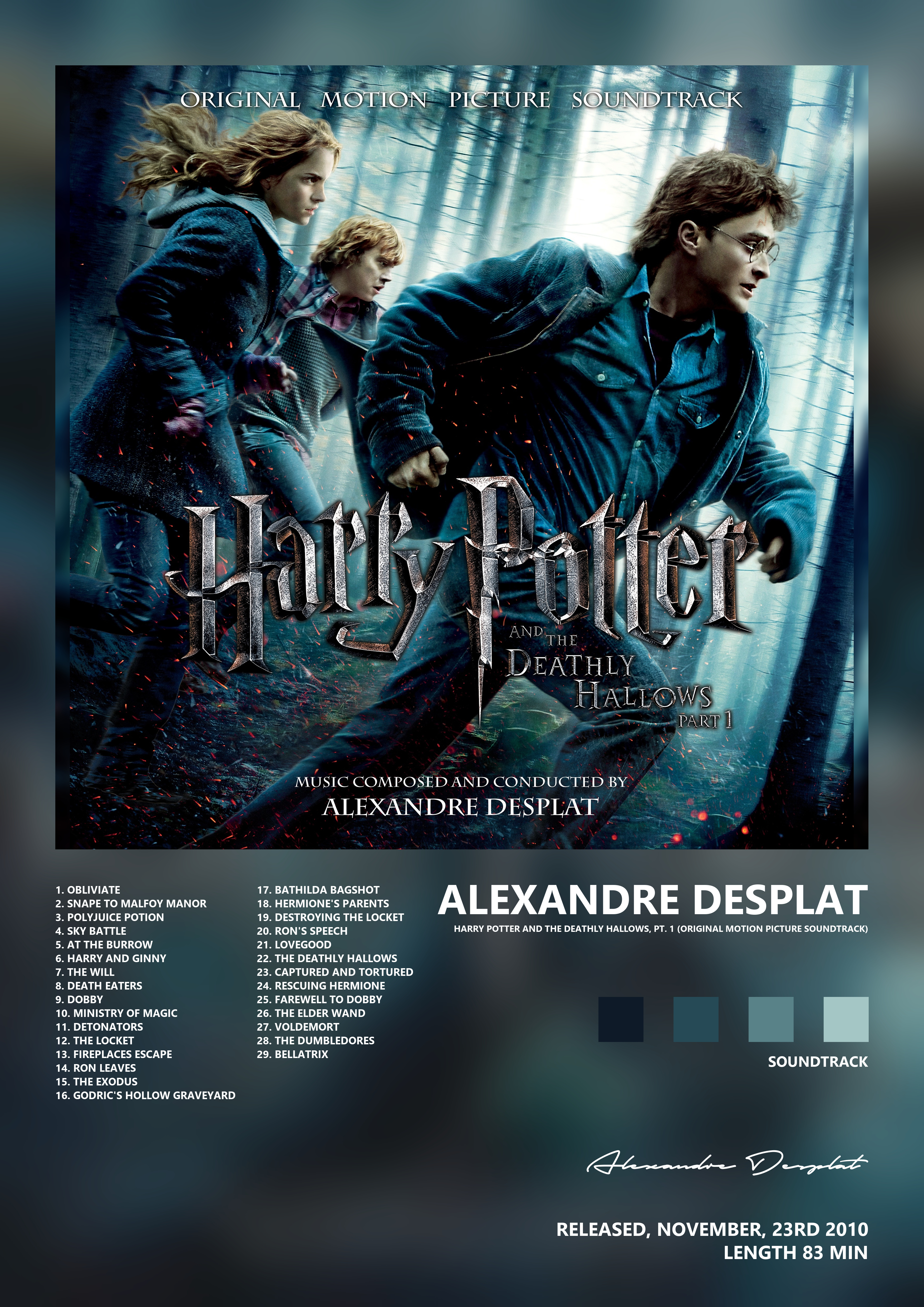 Music poster: Alexandre Desplat - Harry Potter and the Deathly Hallows Pt 1 Original Motion Picture Soundtrack