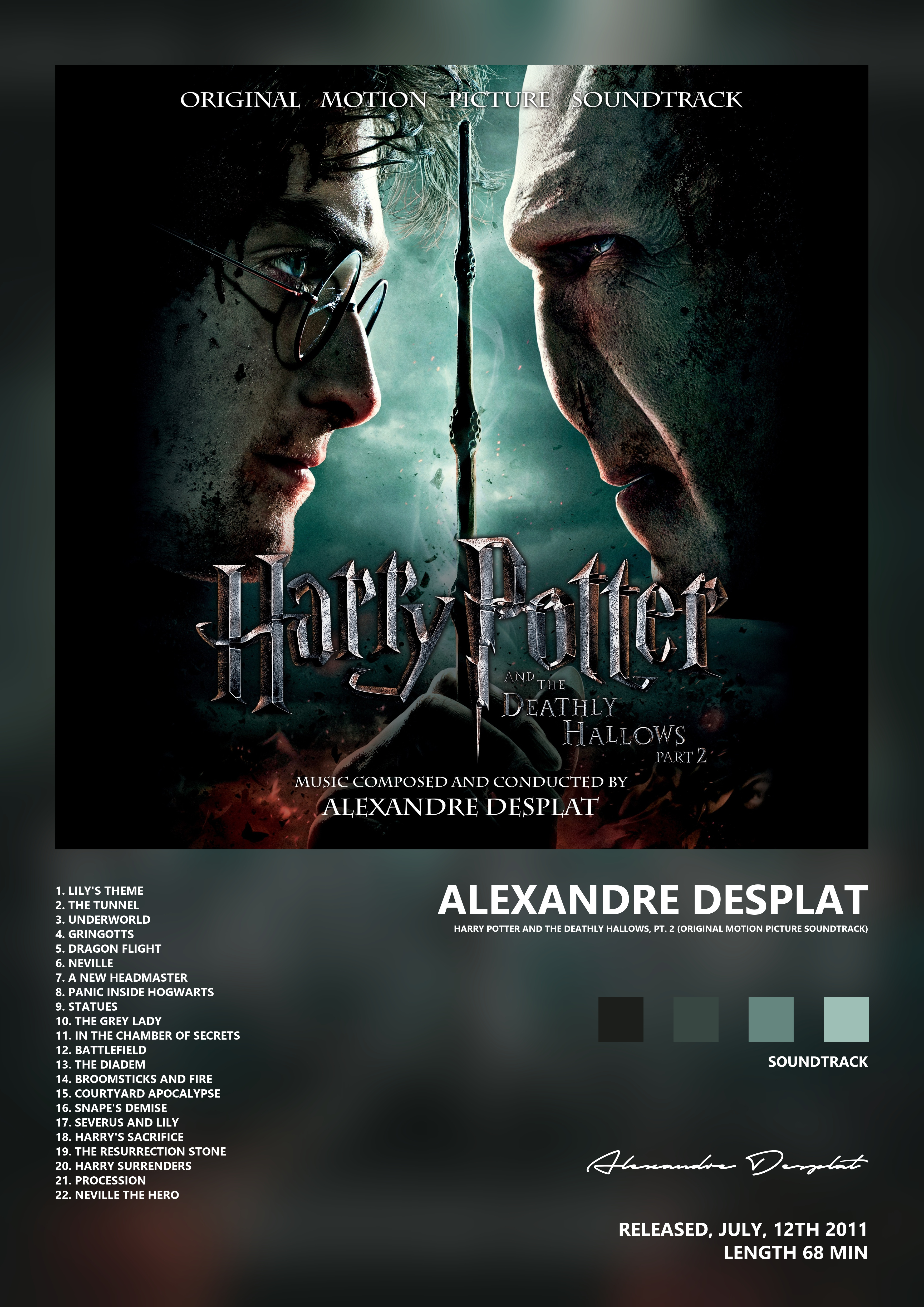 Music poster: Alexandre Desplat - Harry Potter and the Deathly Hallows Pt 2 Original Motion Picture Soundtrack