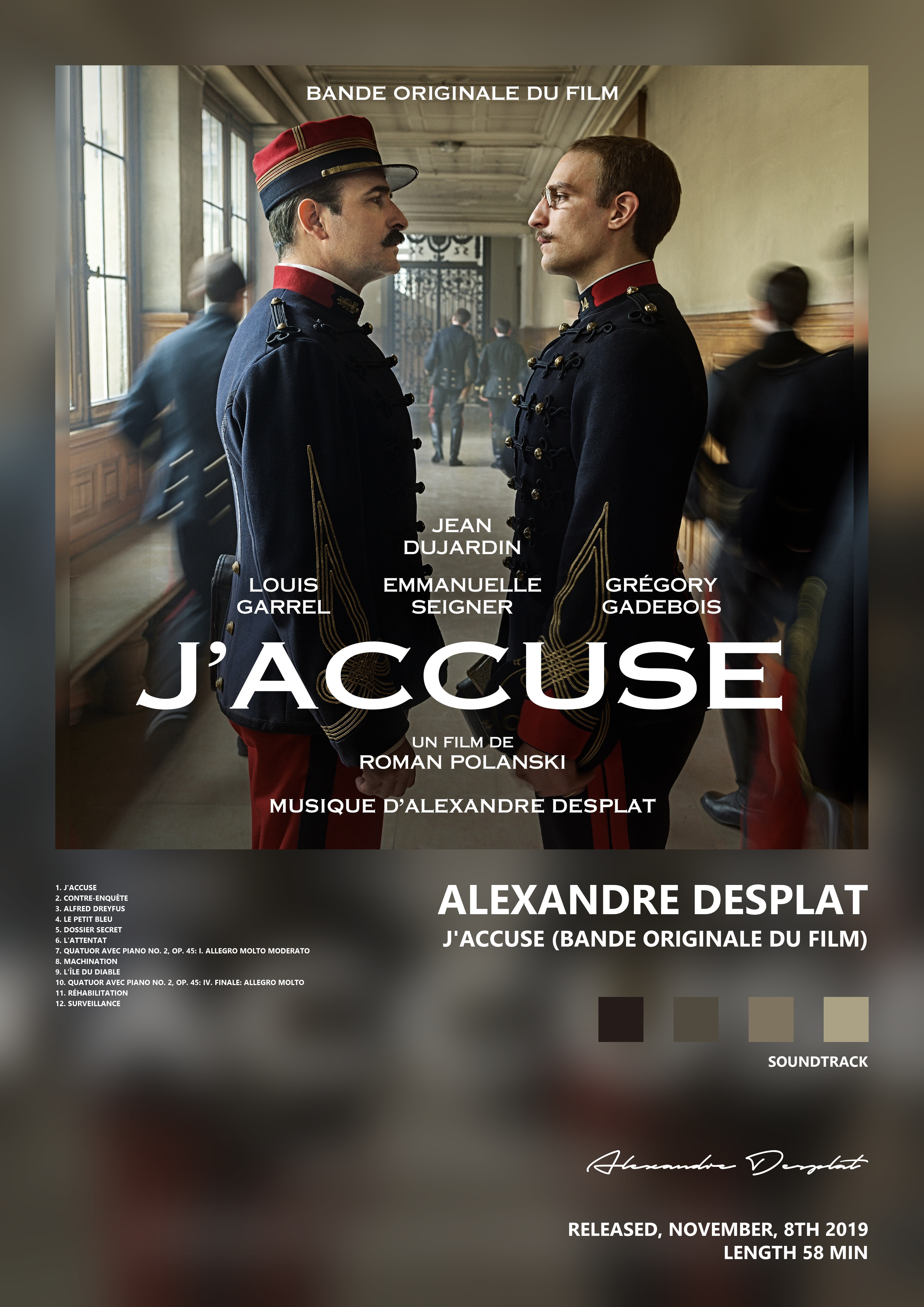 Music poster: Alexandre Desplat - Jaccuse Bande originale du film
