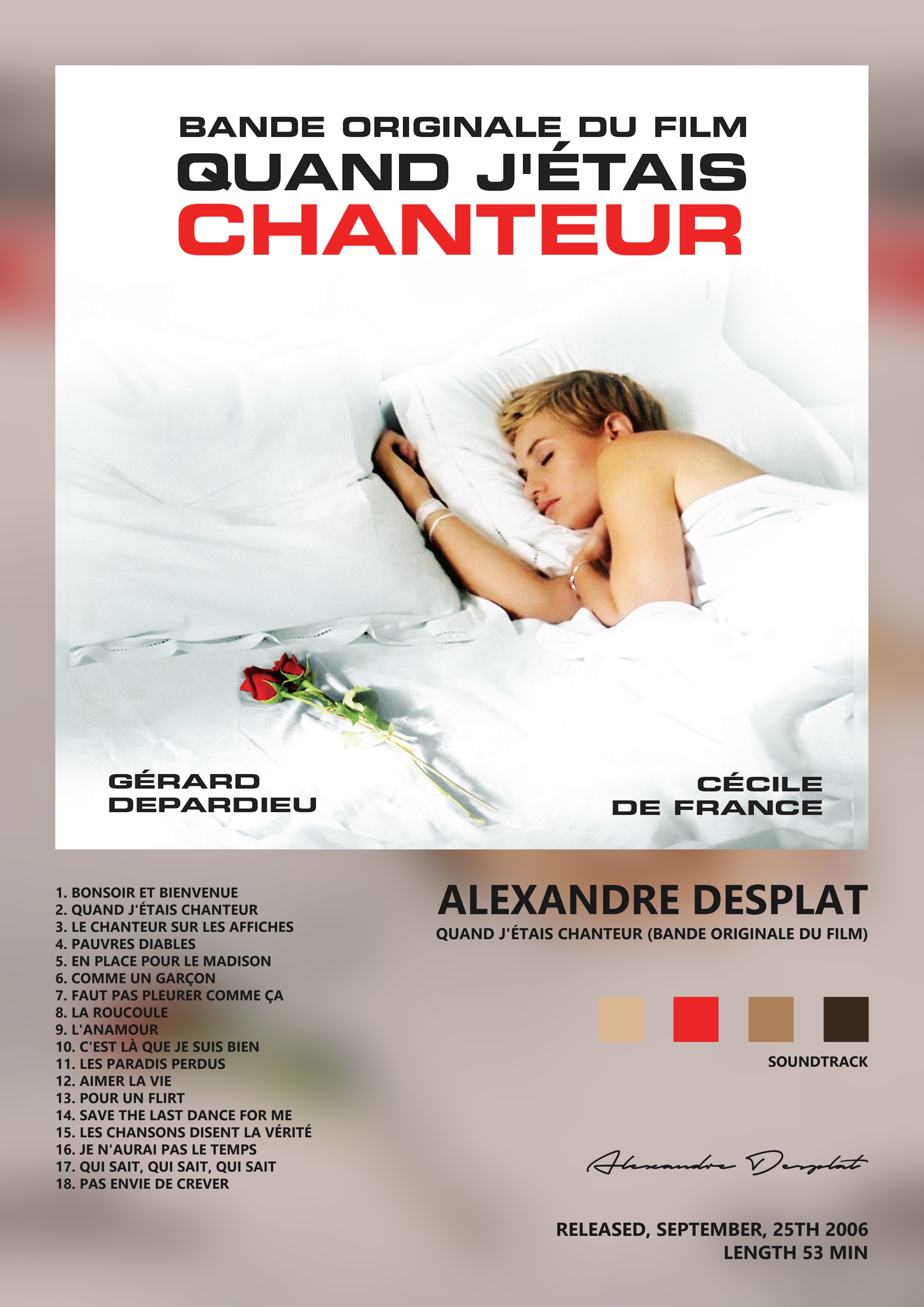 Music poster: Alexandre Desplat - Quand jétais chanteur Bande originale du film