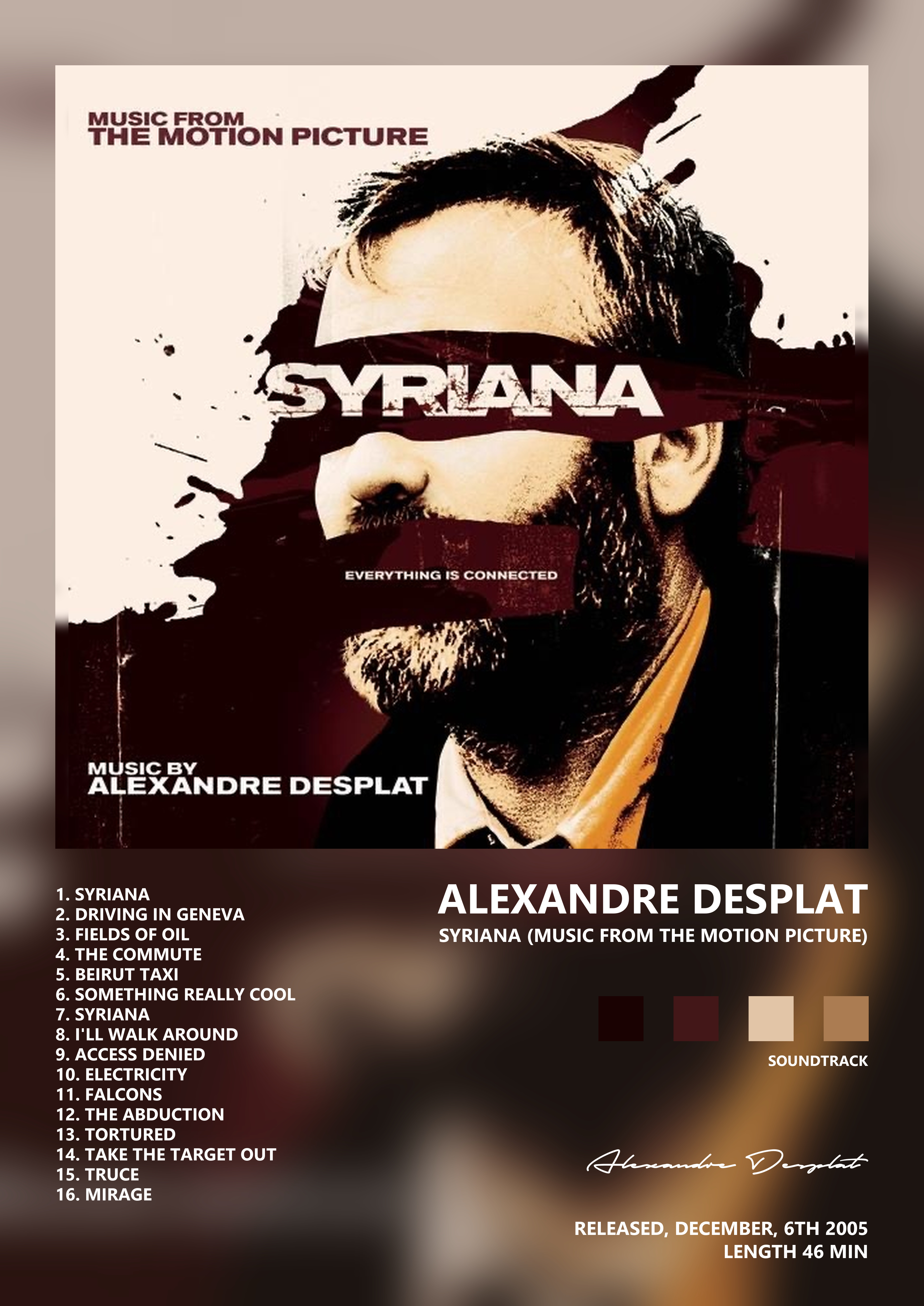 Music poster: Alexandre Desplat - Syriana Music from the Motion Picture