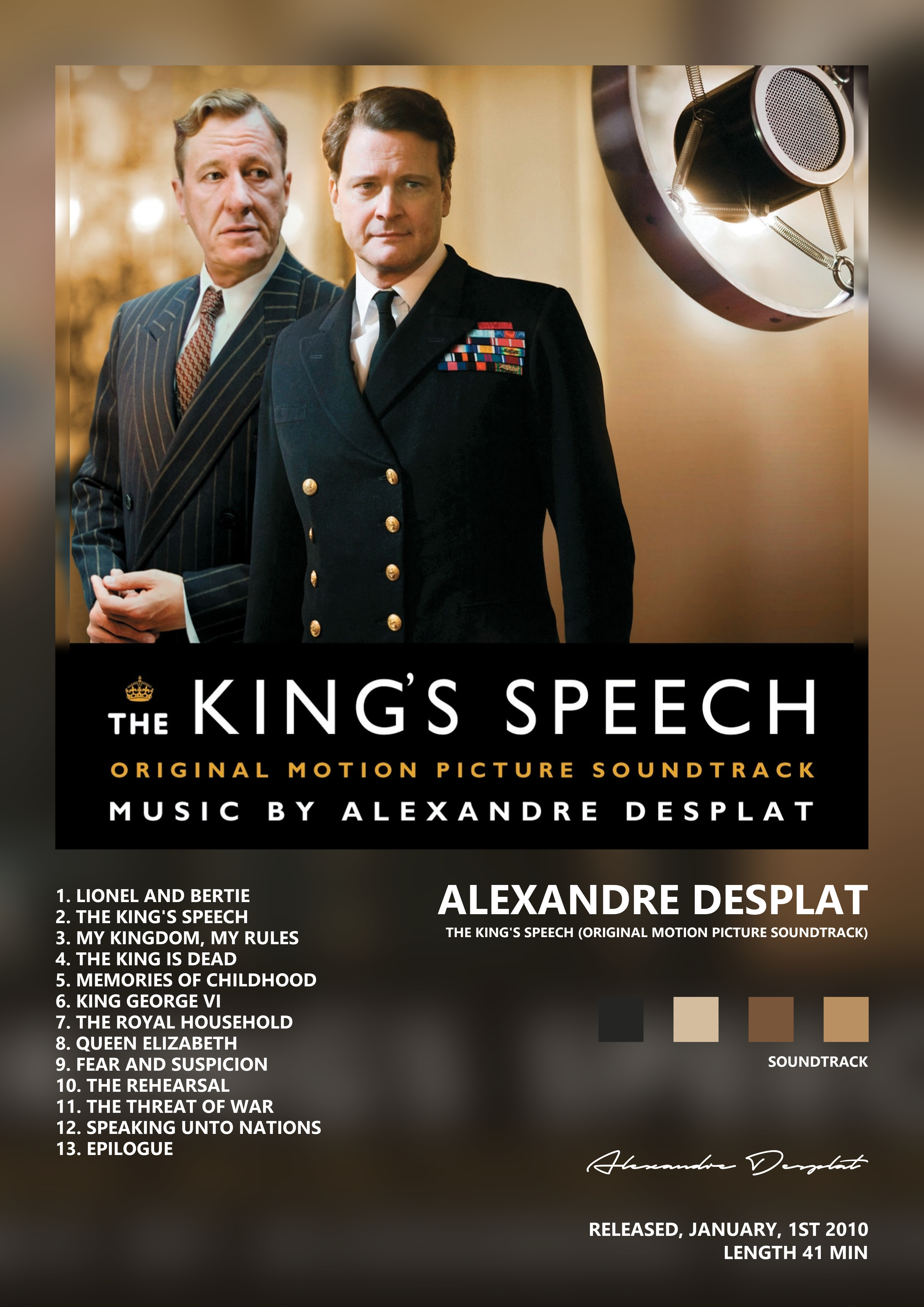 Music poster: Alexandre Desplat - The Kings Speech Original Motion Picture Soundtrack