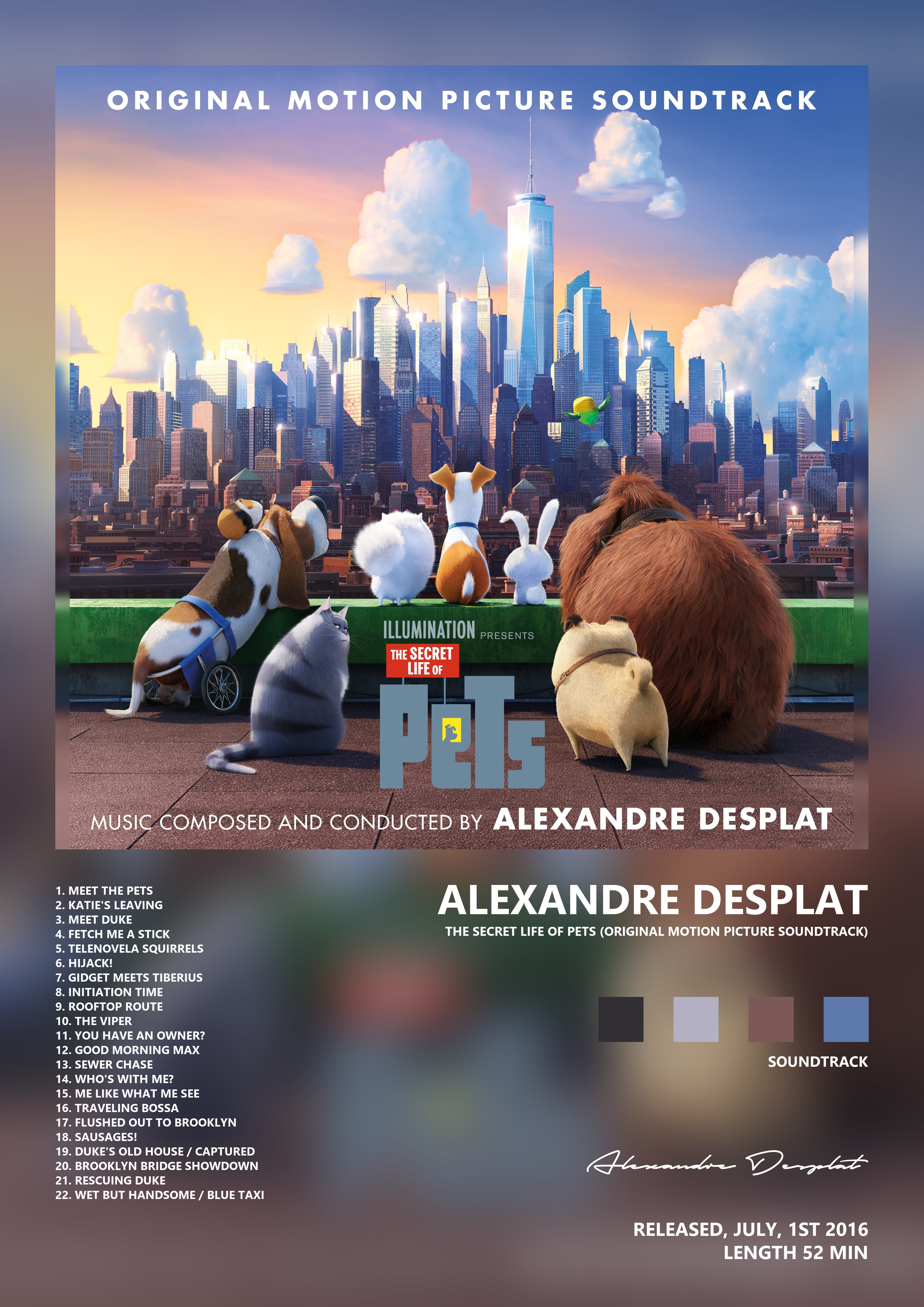 Music poster: Alexandre Desplat - The Secret Life of Pets Original Motion Picture Soundtrack