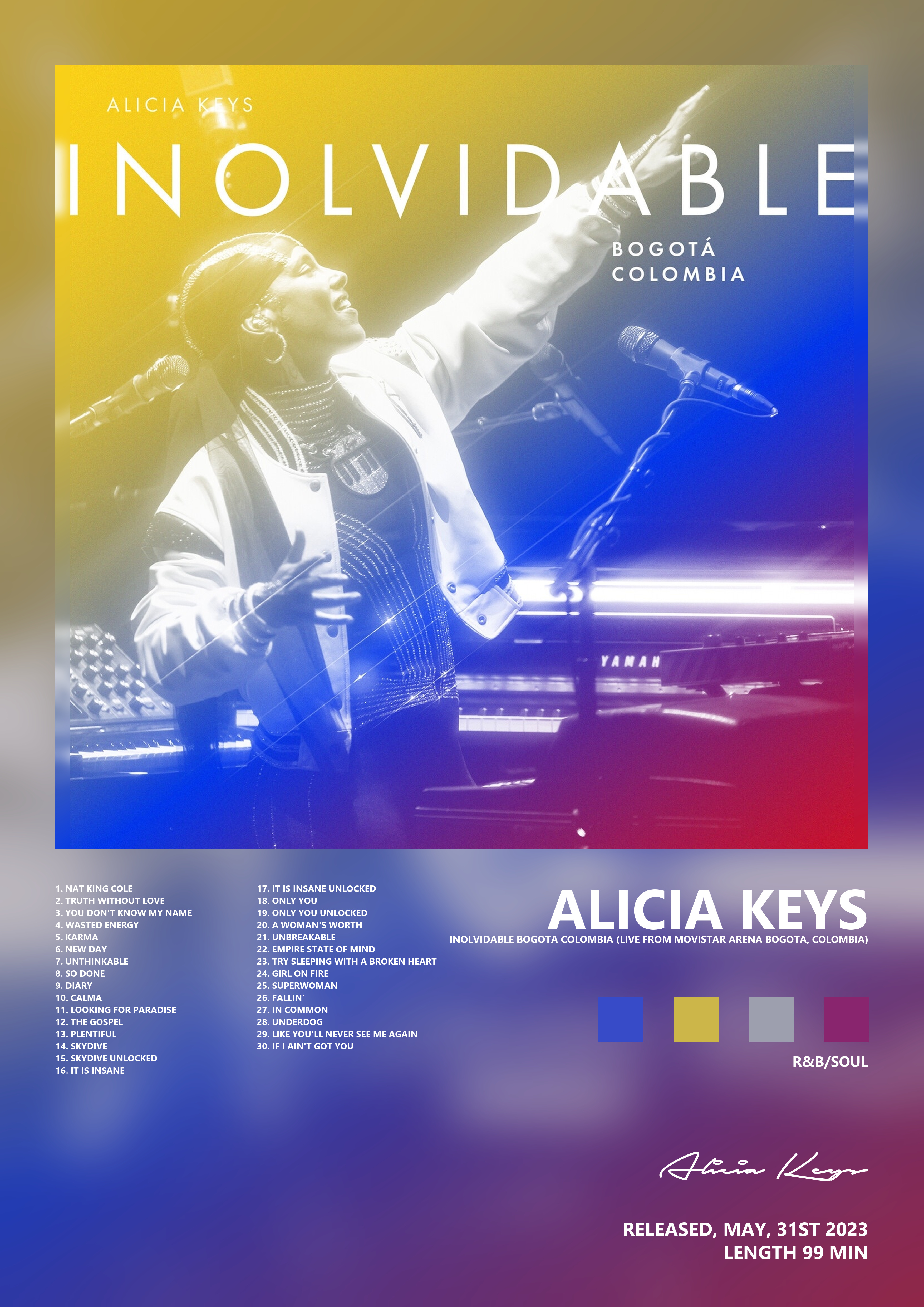 Music poster: Alicia Keys - Inolvidable Bogota Colombia Live from Movistar Arena Bogota Colombia