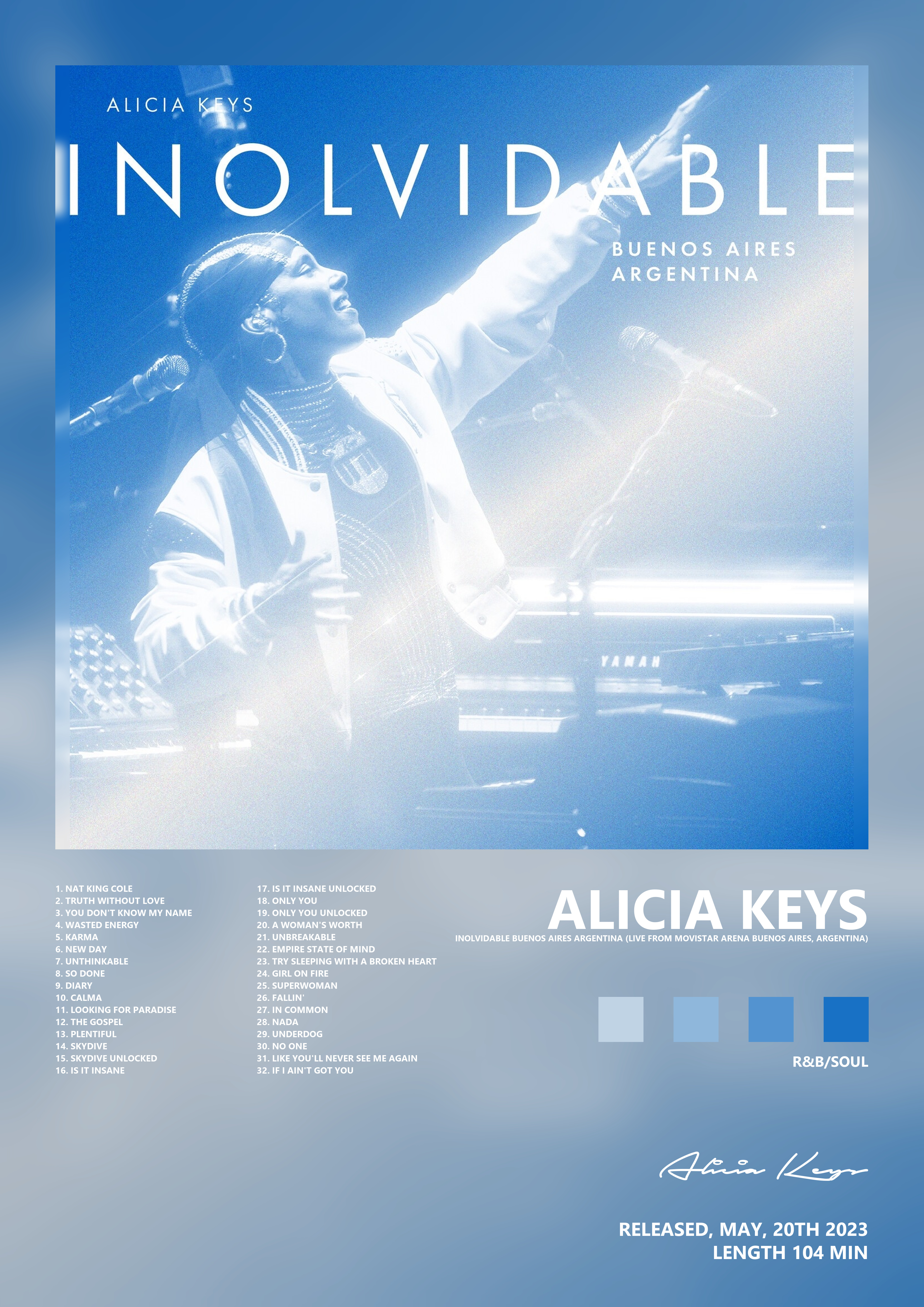 Music poster: Alicia Keys - Inolvidable Buenos Aires Argentina Live from Movistar Arena Buenos Aires Argentina