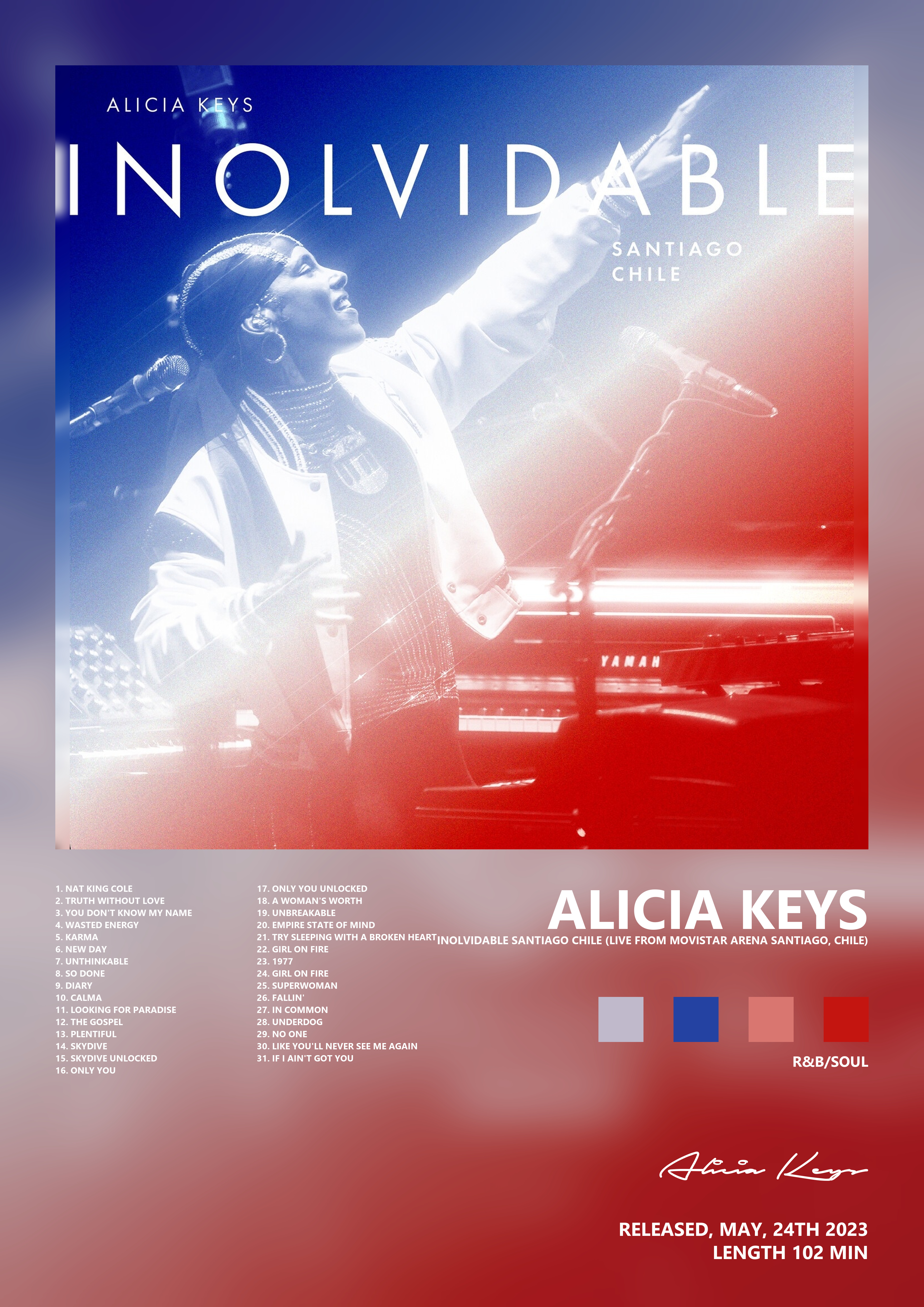 Music poster: Alicia Keys - Inolvidable Santiago Chile Live from Movistar Arena Santiago Chile