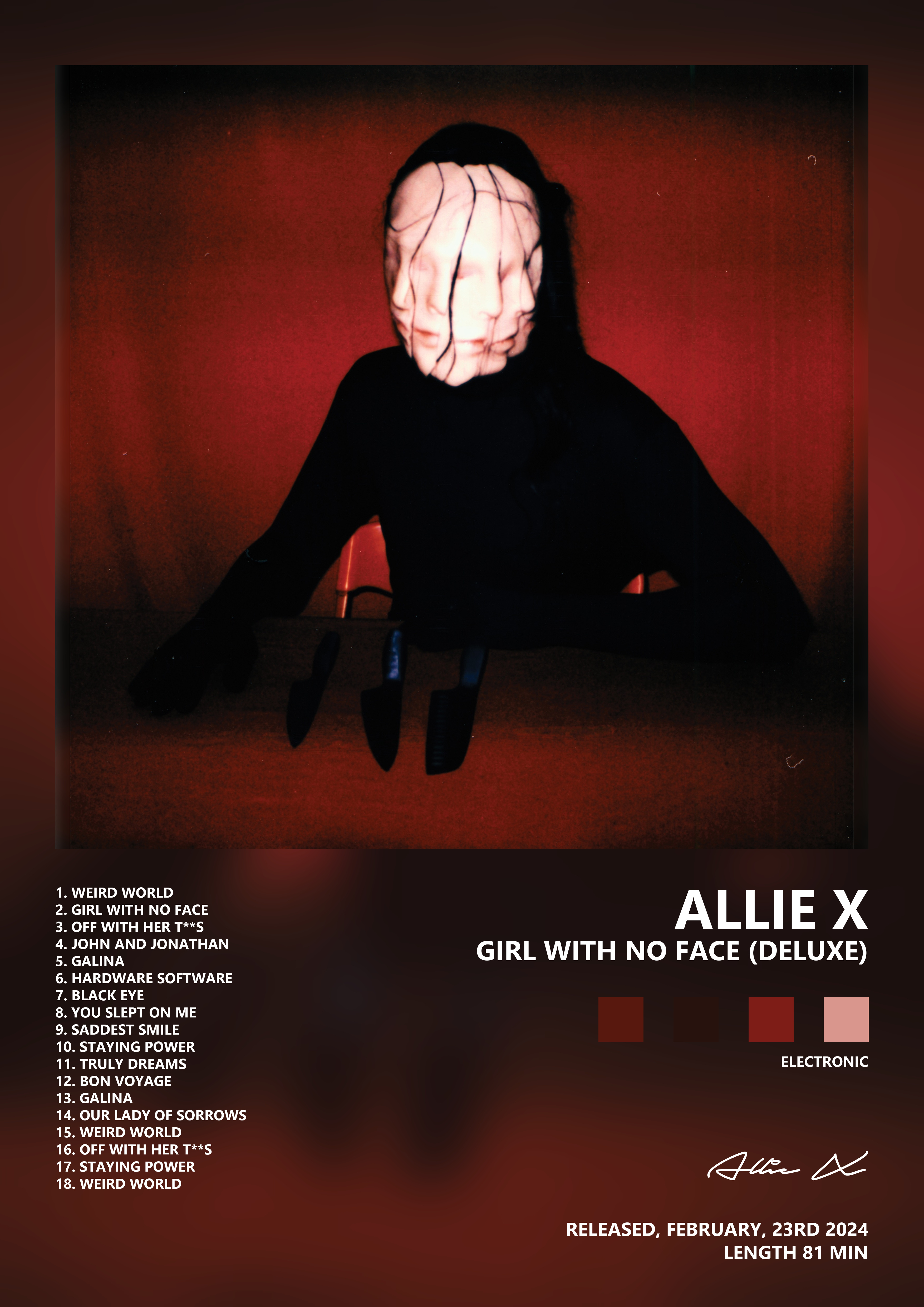 Music poster: Allie X - Girl With No Face Deluxe