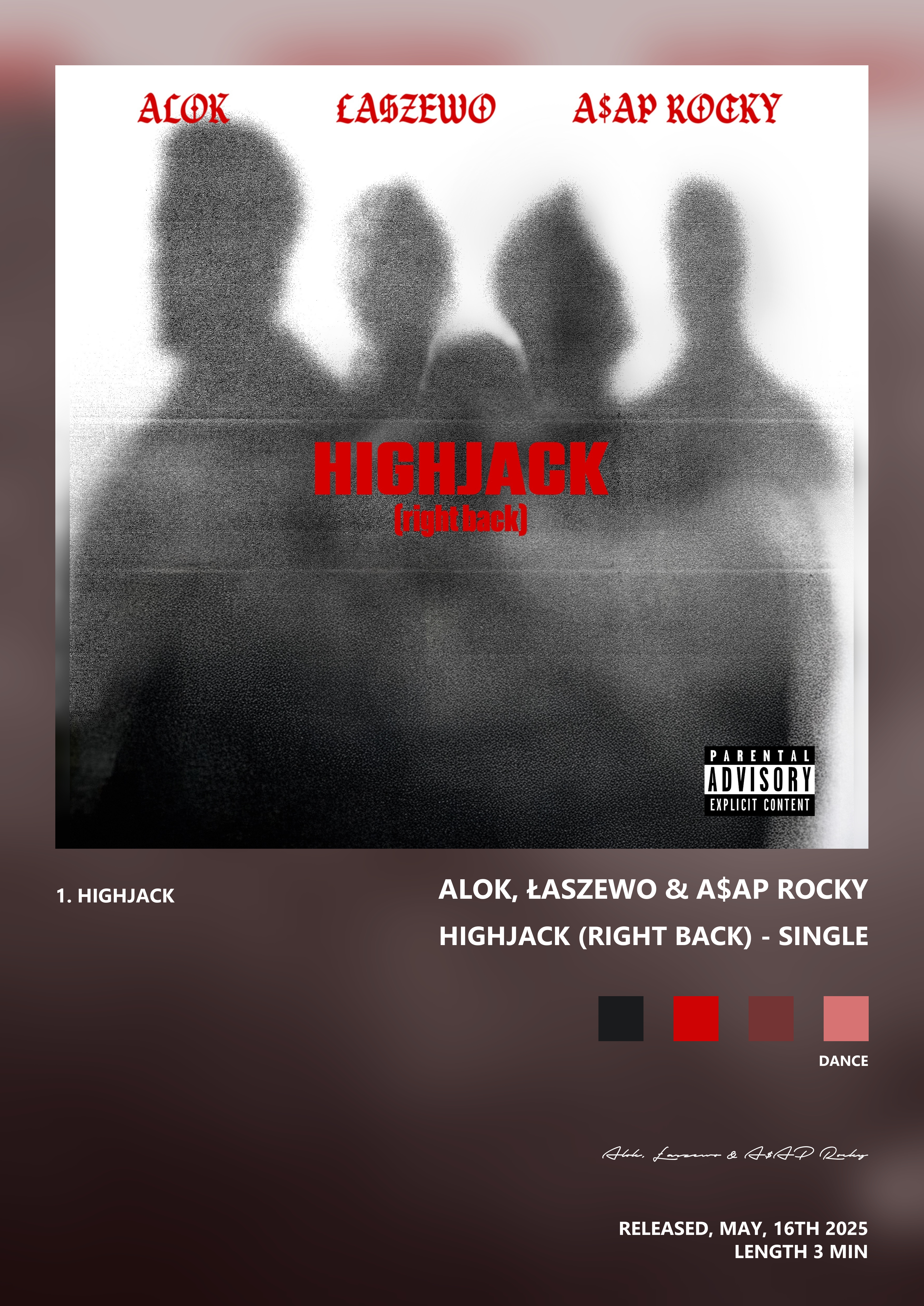 Music poster: Alok Łaszewo AAP Rocky - HIGHJACK right back - Single