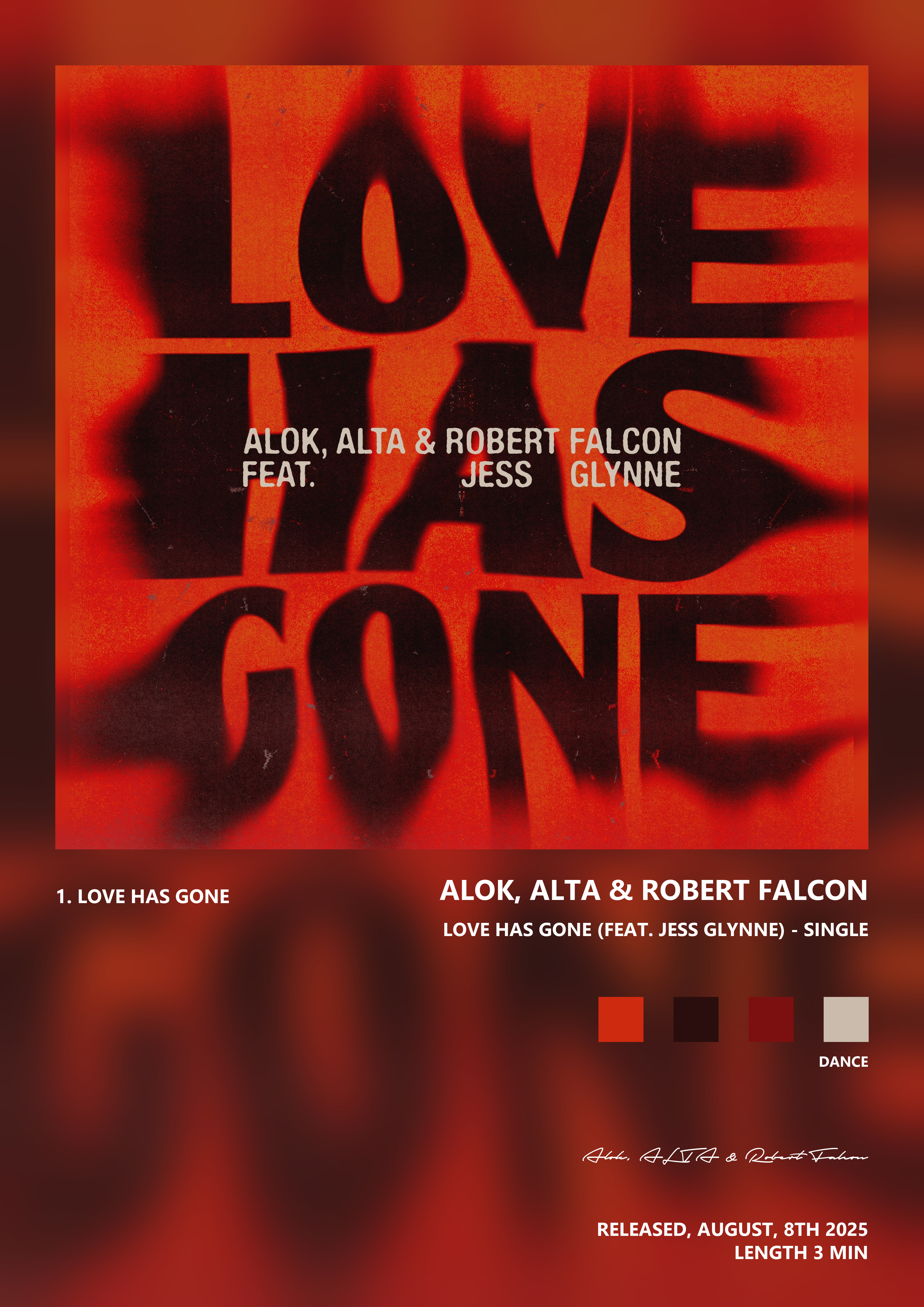 Music poster: Alok ALTA Robert Falcon - Love Has Gone feat Jess Glynne - Single