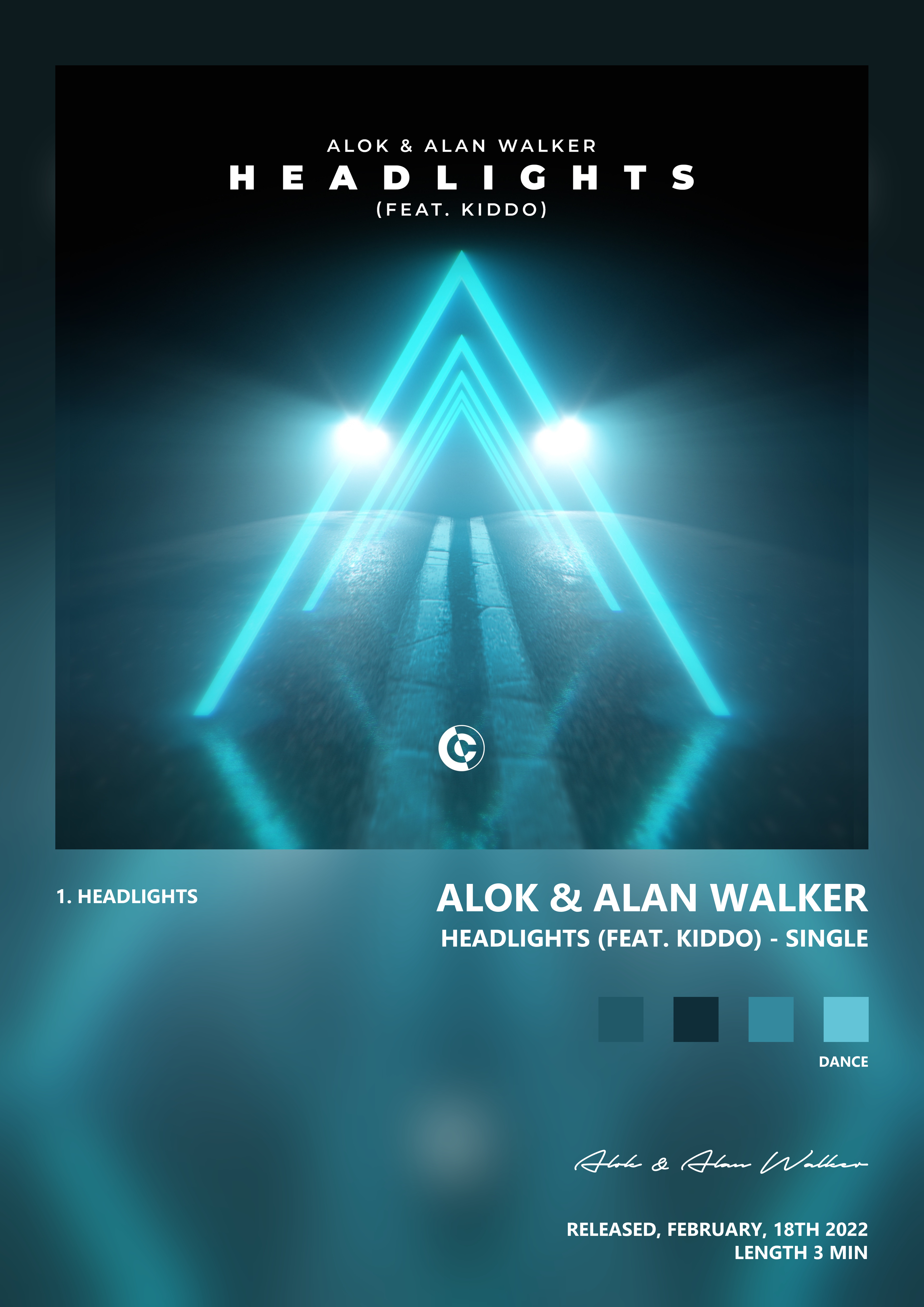 Music poster: Alok Alan Walker - Headlights feat KIDDO - Single