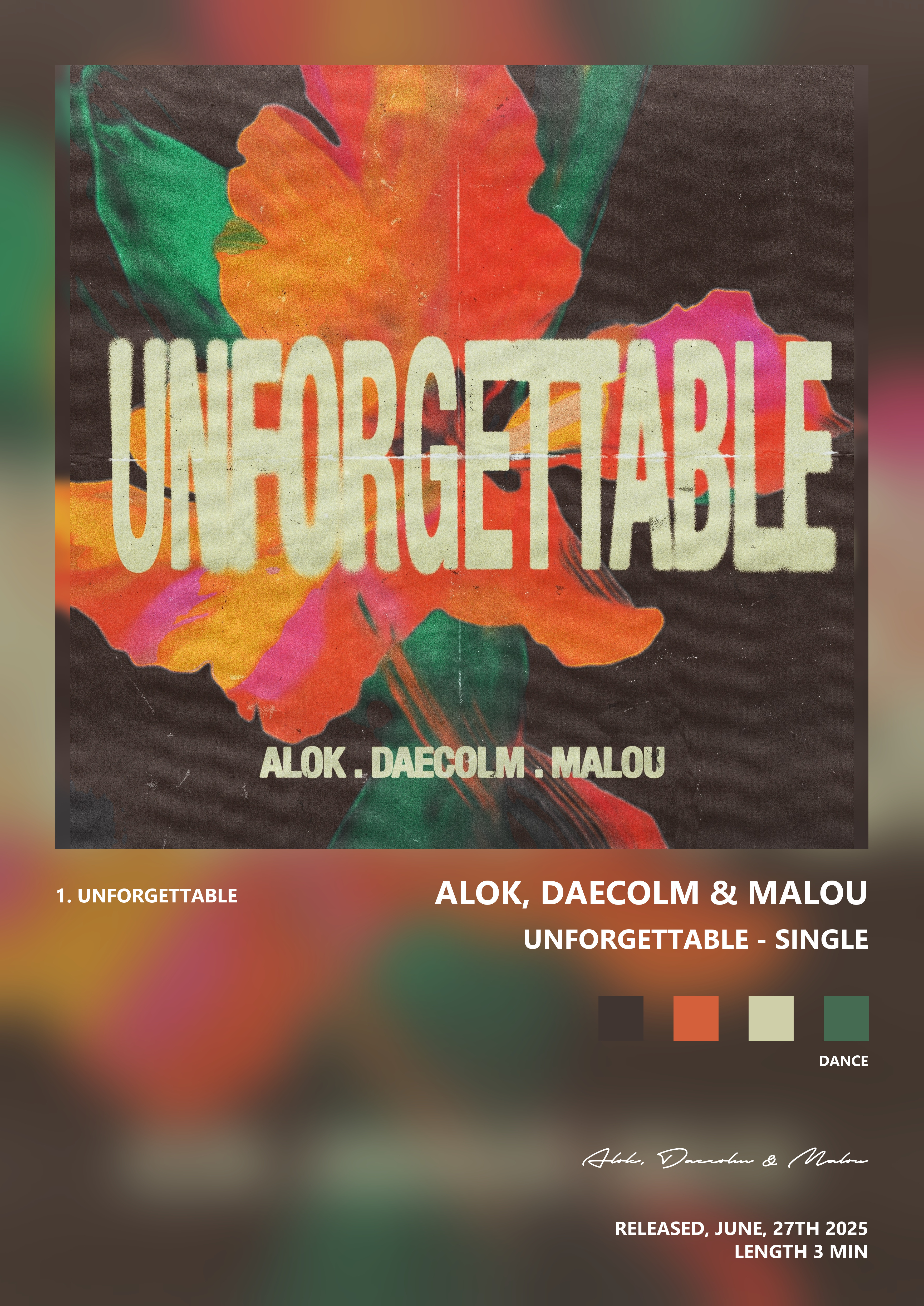 Music poster: Alok Daecolm Malou - Unforgettable - Single
