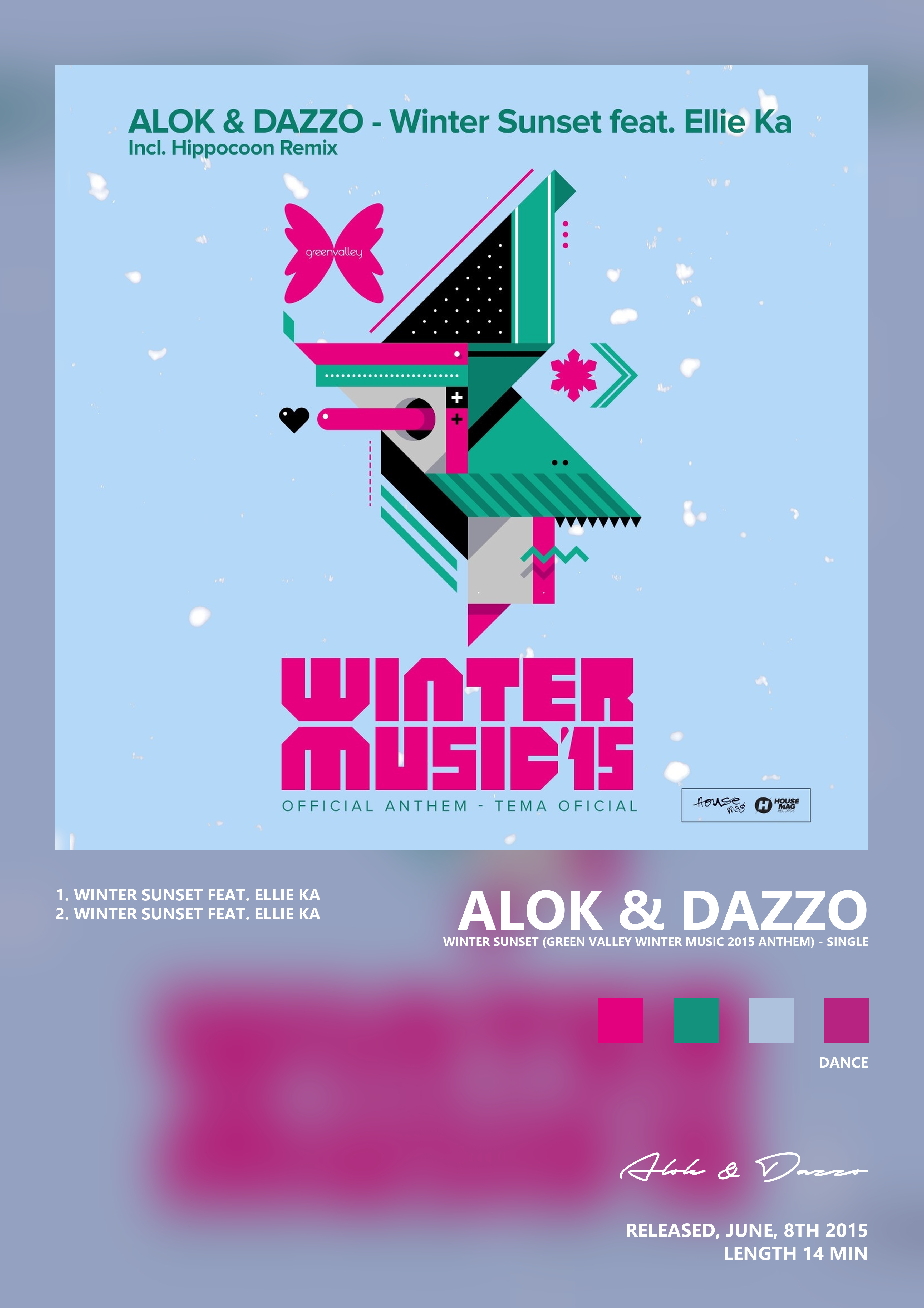 Music poster: Alok Dazzo - Winter Sunset Green Valley Winter Music 2015 Anthem - Single