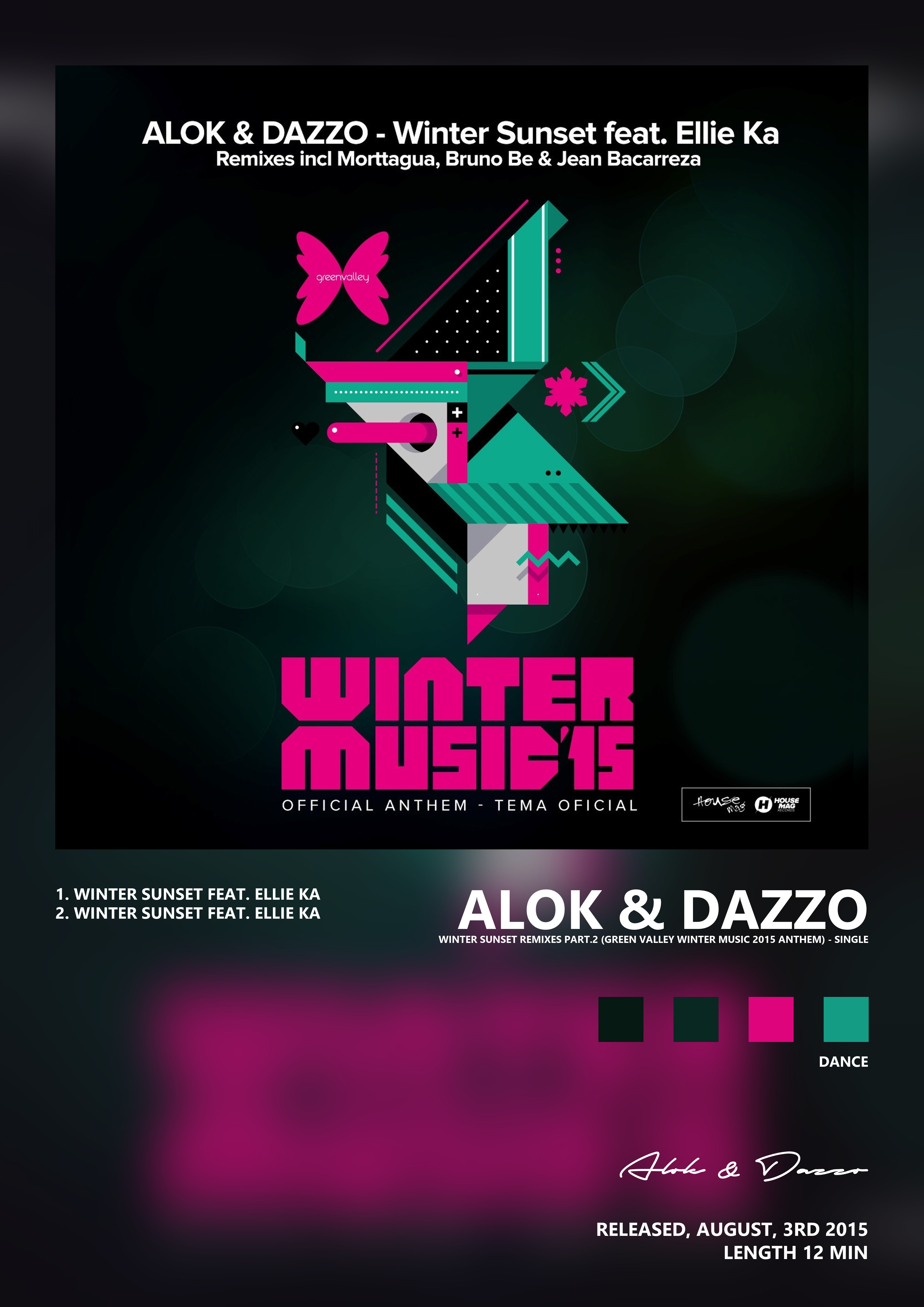 Music poster: Alok Dazzo - Winter Sunset Remixes Part2 Green Valley Winter Music 2015 Anthem - Single