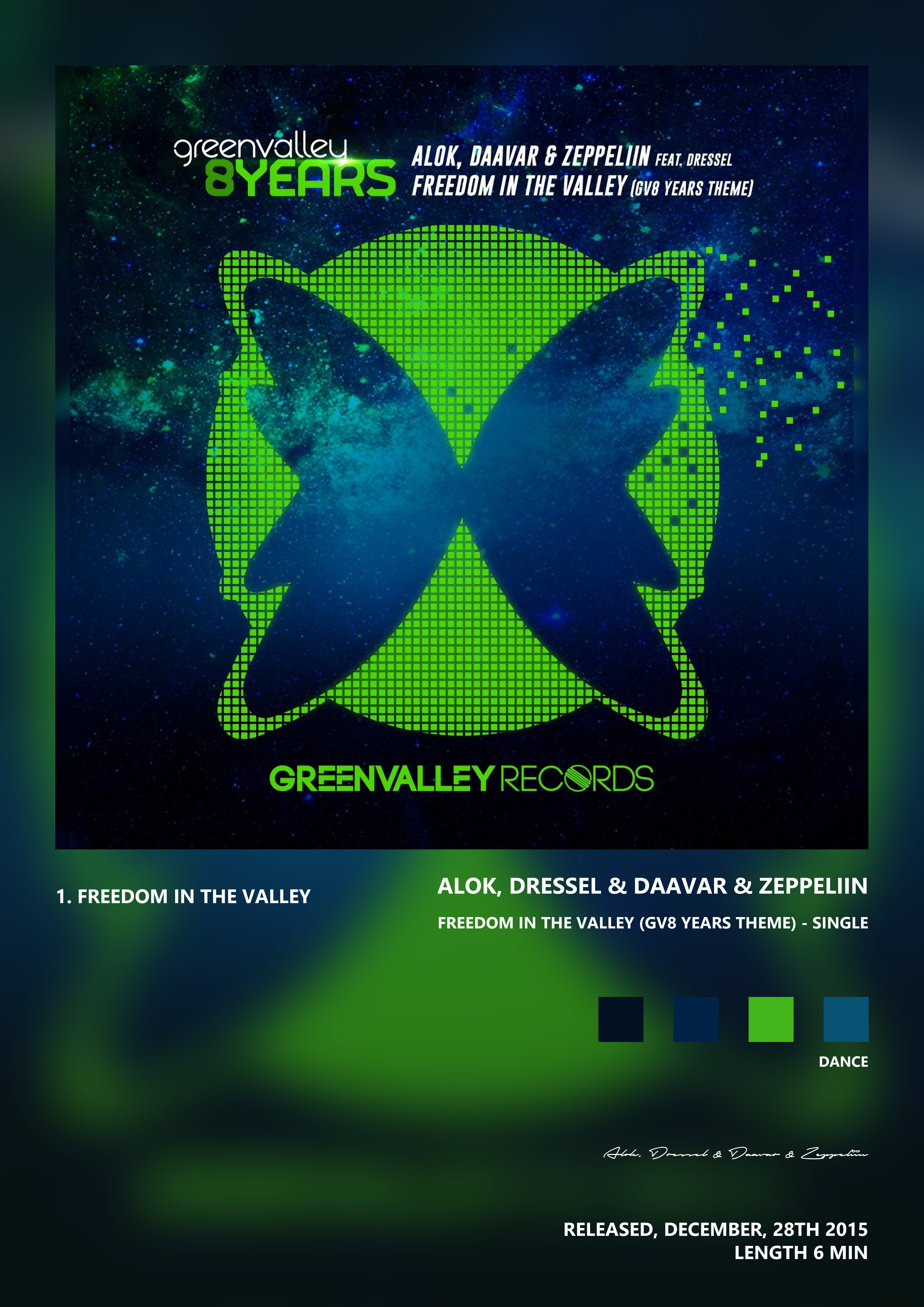 Music poster: Alok Dressel Daavar Zeppeliin - Freedom in the Valley GV8 Years Theme - Single